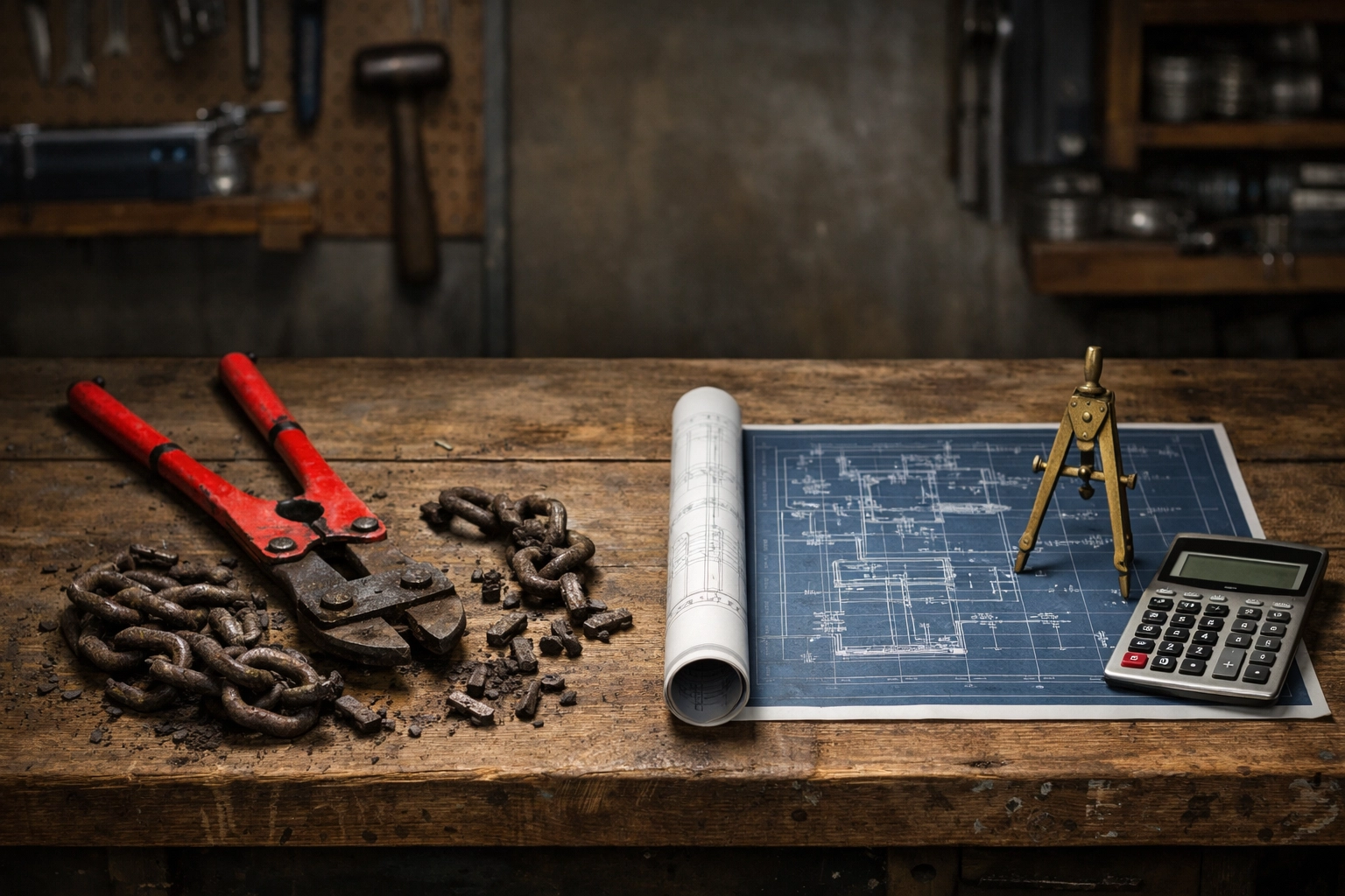 Shattered chains and planning tools on a workbench symbolizing a tactical debt freedom plan.