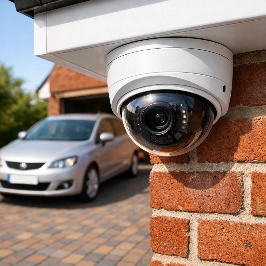 Modern dome CCTV camera installed on a red-brick home in Gillingham for superior property protection.