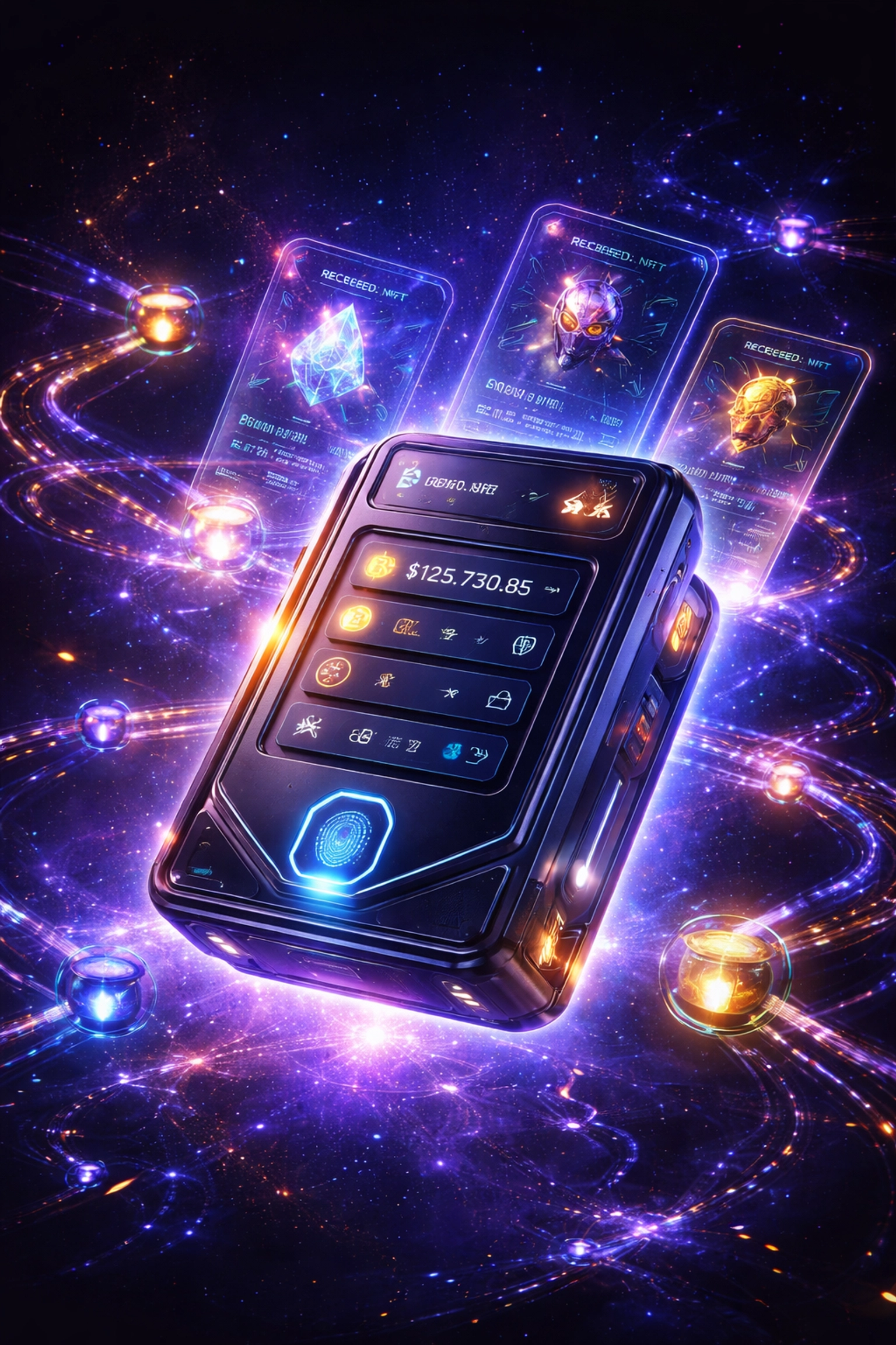 Self-custody crypto wallet with secure blockchain connections and NFT receipt verification for Web3 payments