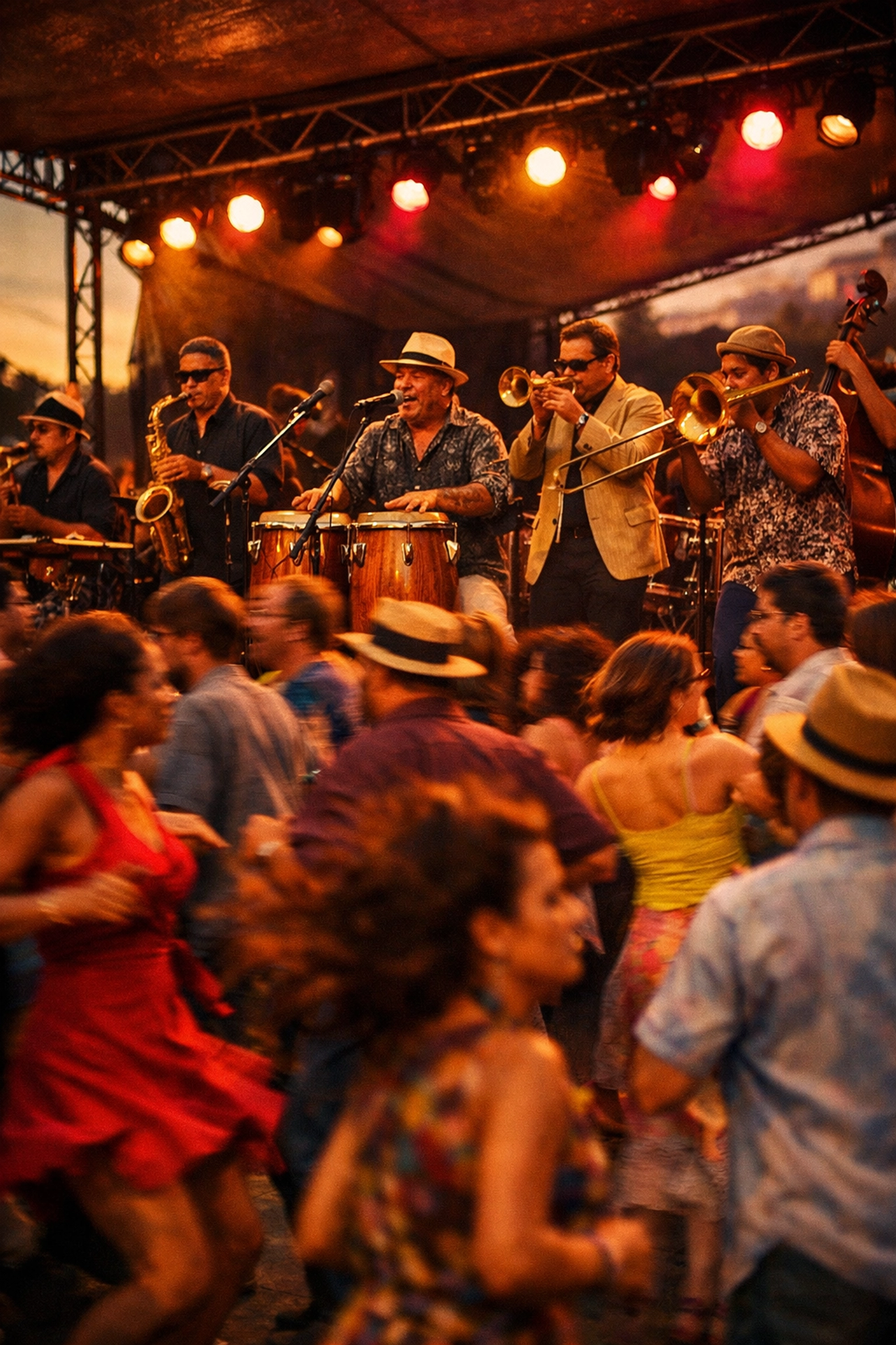 Carlos Rivas & Mexsal performing Latin jazz at Scottsdale Jazz Festival with dancing crowd