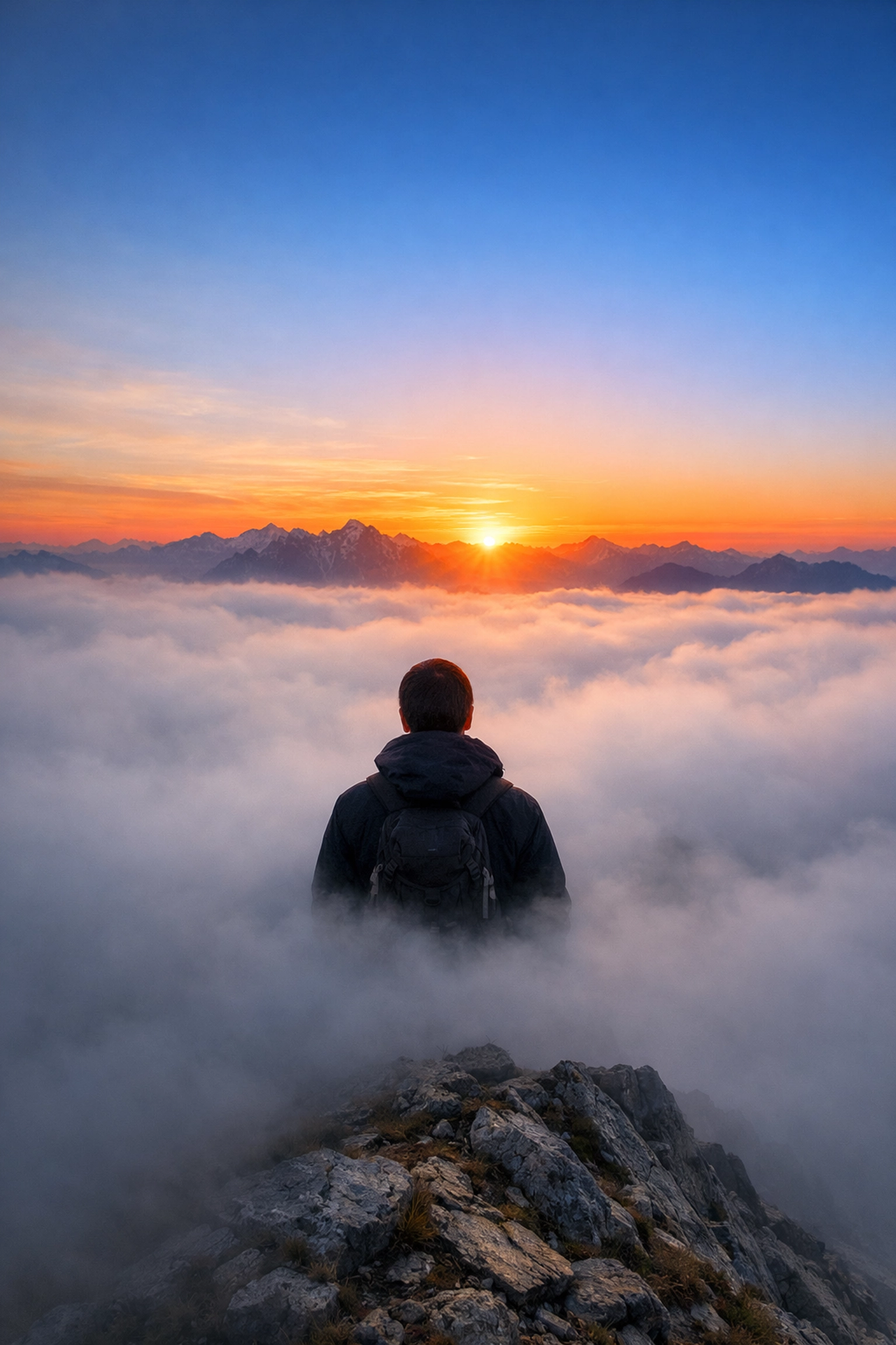 A person rising above fog to represent mental clarity and lifting brain fog after 30 days alcohol-free.