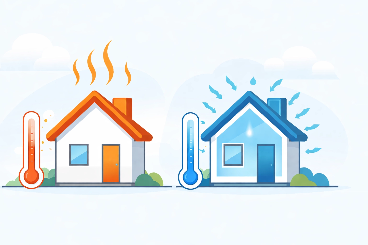 Heat retention comparison between two houses, highlighting Rockwool and spray foam insulation efficiency.