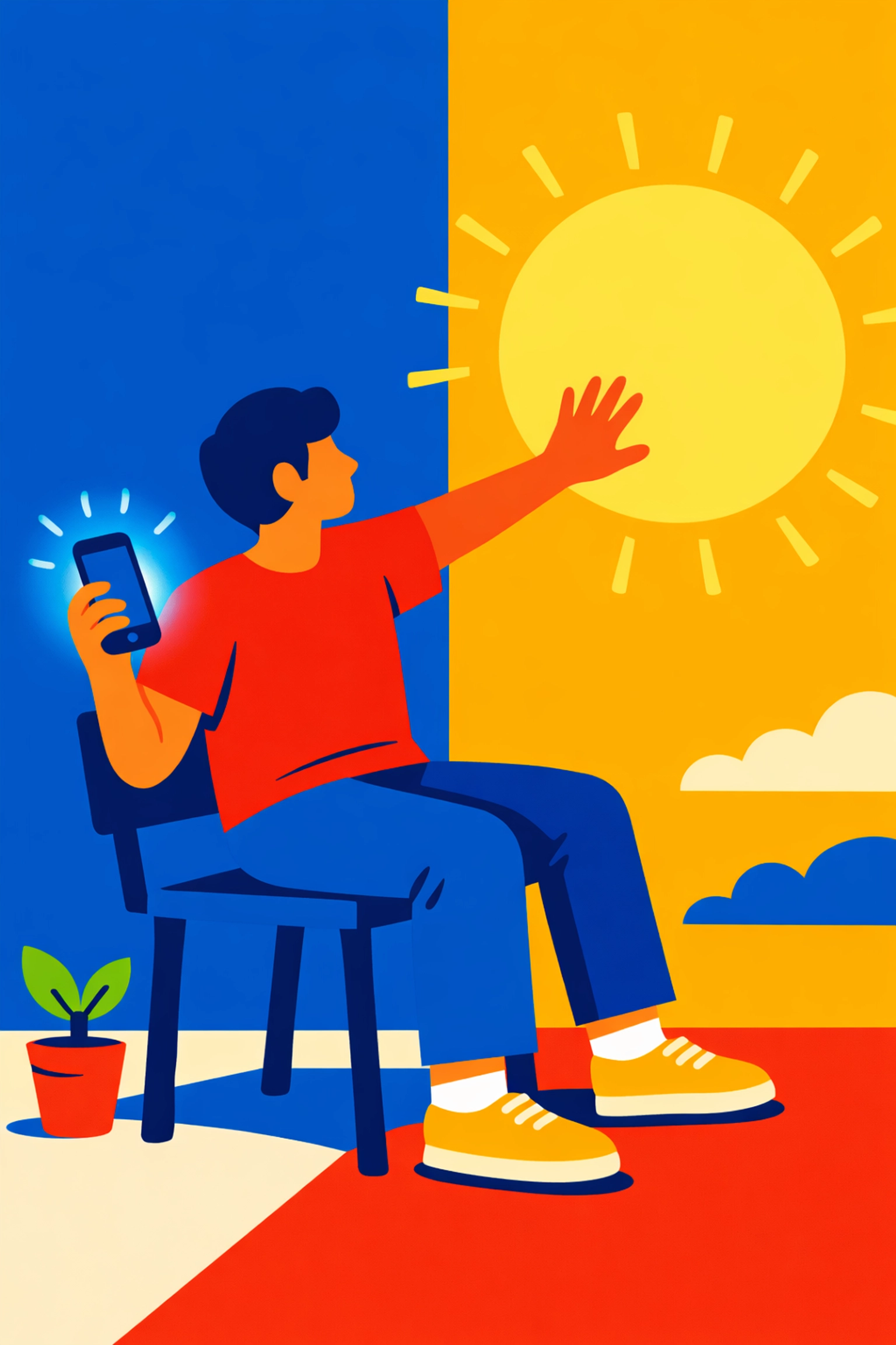 A person choosing between a glowing smartphone and a bright sun, symbolizing faith-based digital boundaries.