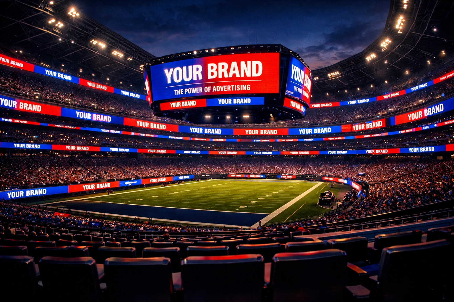 Stadium digital displays and jumbotrons showing Sporttron's coordinated OOH advertising network infrastructure