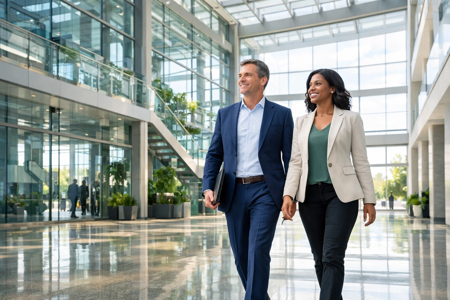 Consultant and client partnering for a successful ServiceNow implementation journey in a modern office setting.