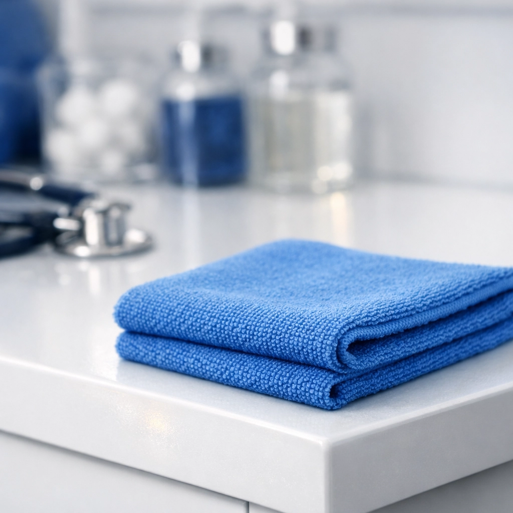 Detail of a sanitized white veterinary medical station showing clinical hygiene standards.