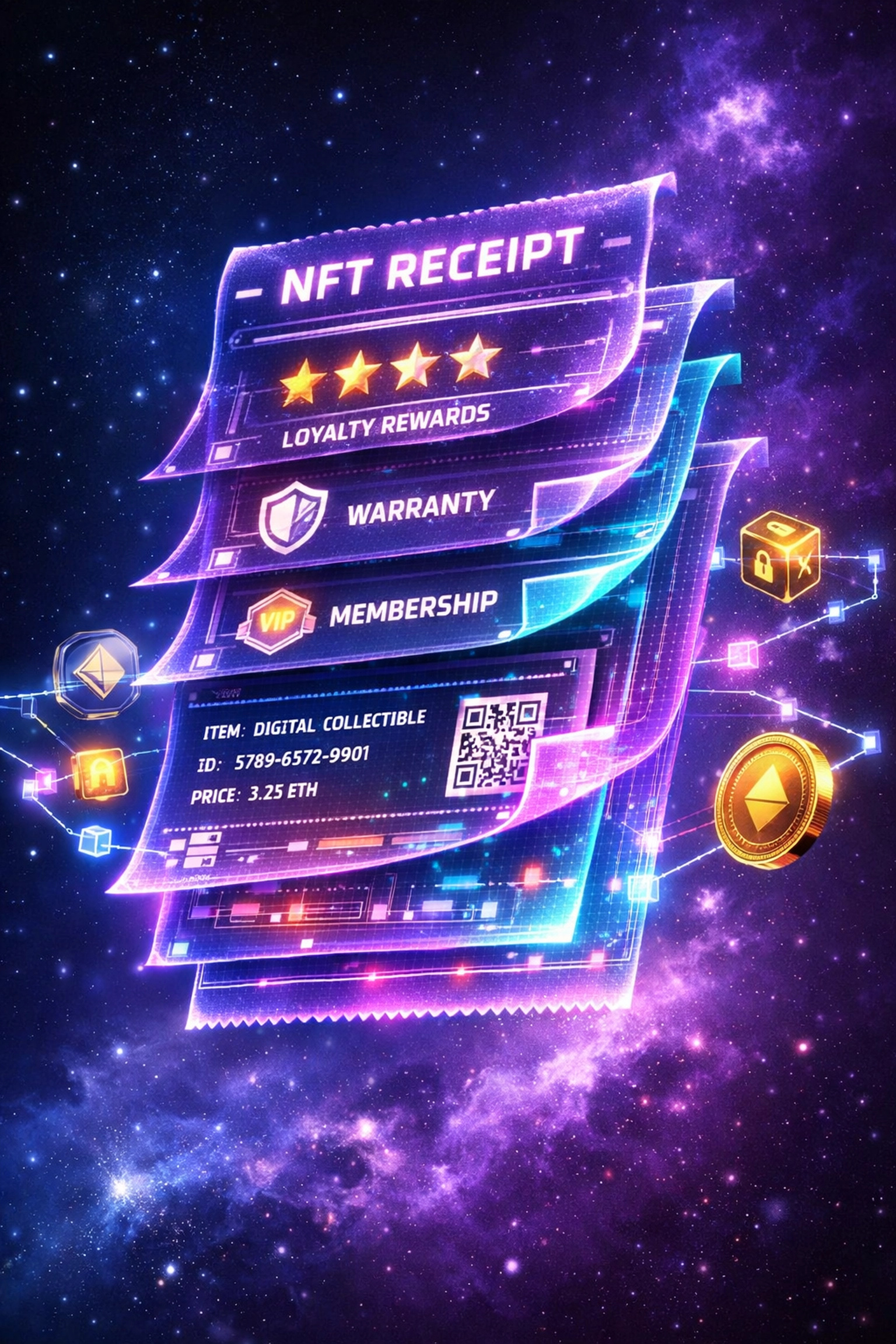 Programmable NFT receipt with embedded loyalty rewards and warranty features