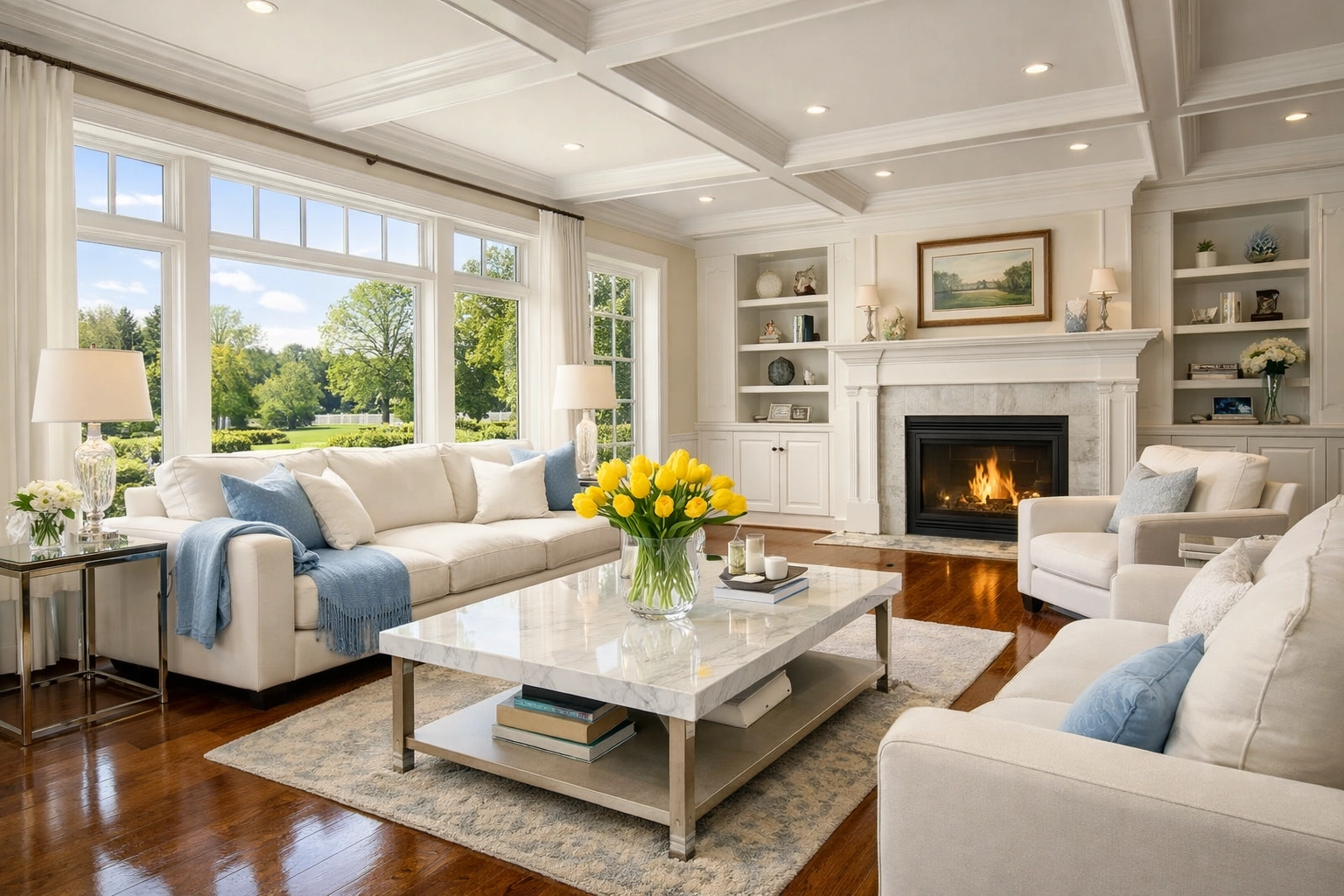 Impeccably clean modern colonial living room in Townsend MA by local house cleaning experts.