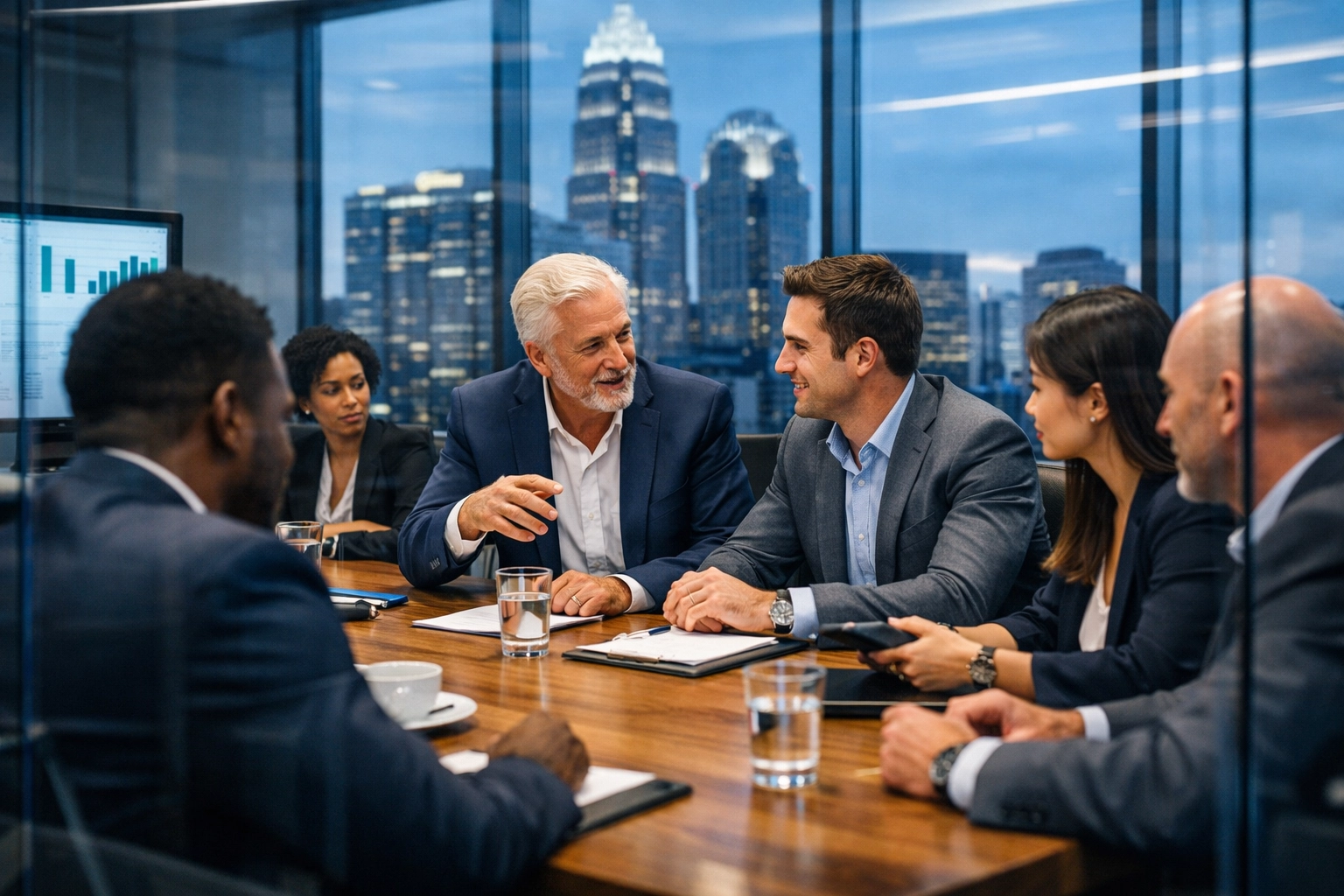 Management team in Charlotte discussing succession strategies to sell a business North Carolina.