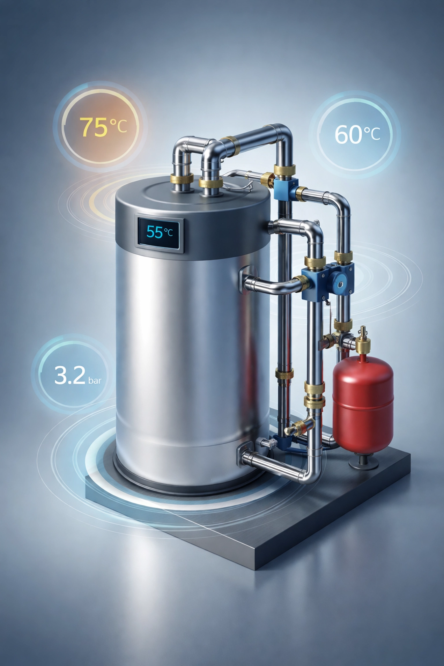 Modern hot water boiler system with temperature gauge, highlighting required boiler maintenance for Brooklyn landlords