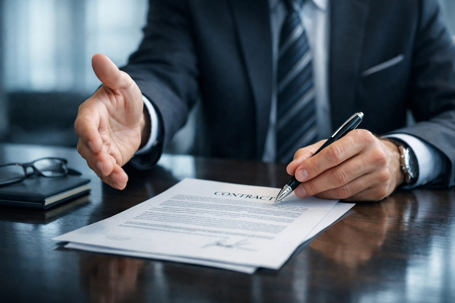 Business sale contract negotiation with professional broker