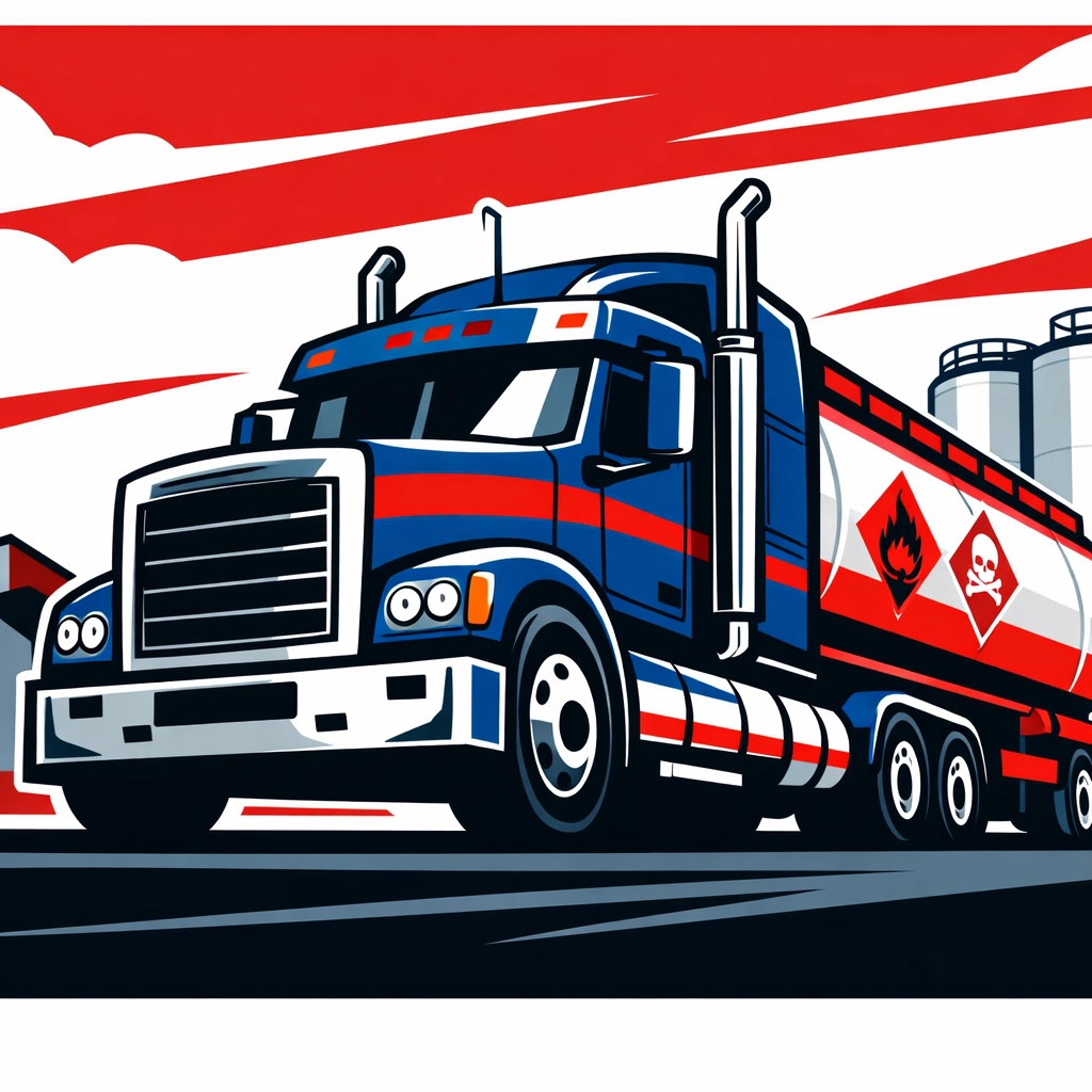 Professional illustration of a hazardous goods tanker truck representing ADR training and logistics.