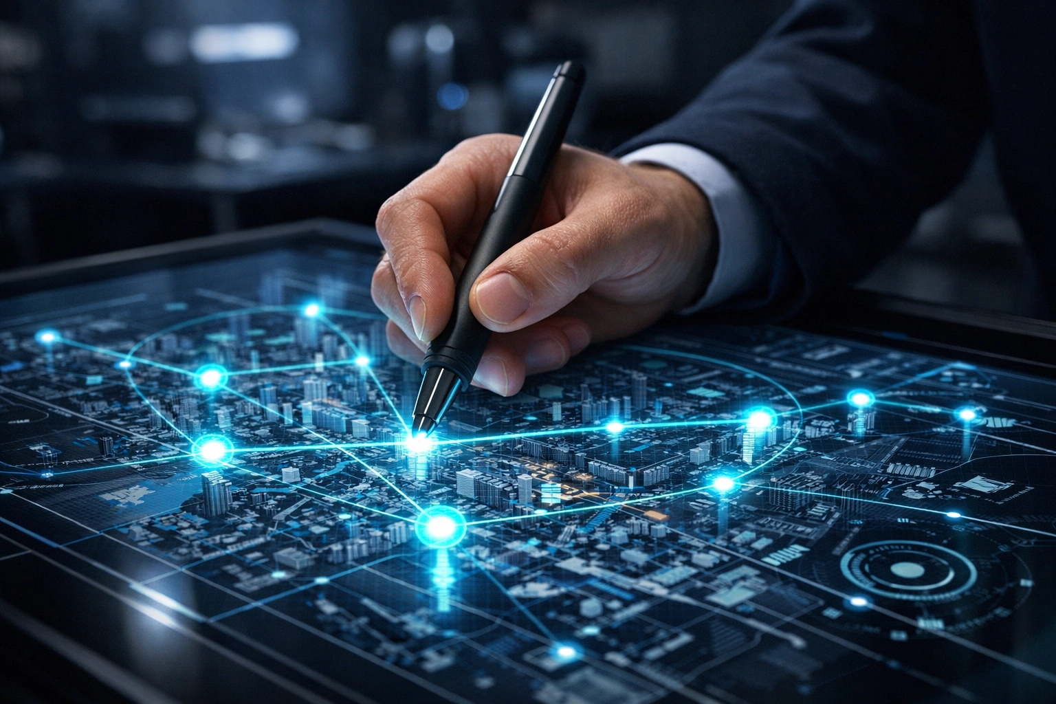 A digital media network map being planned by a marketing strategist for precise audience targeting.