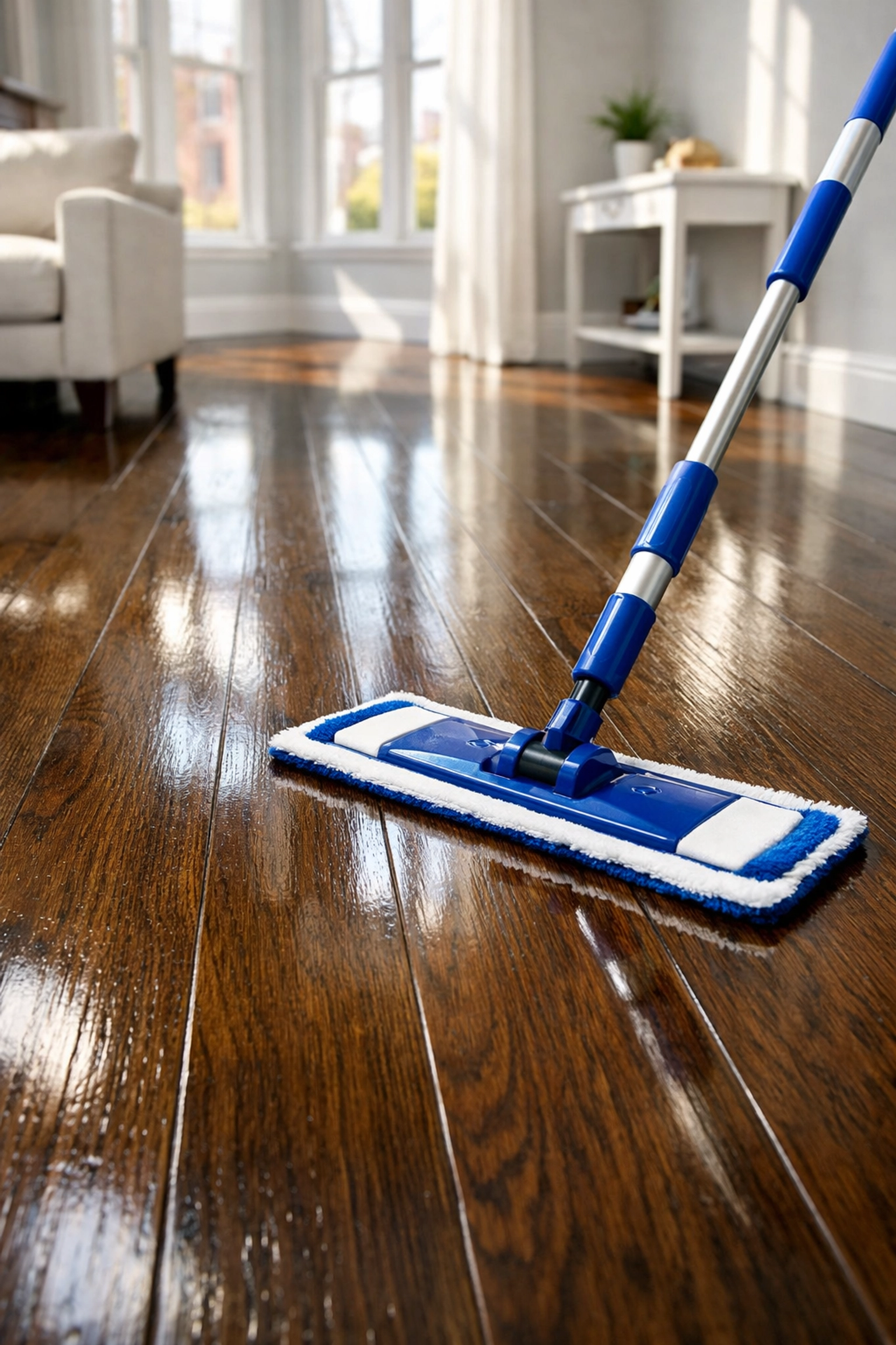 Impeccable hardwood floors in a Boston brownstone after professional move-in cleaning.