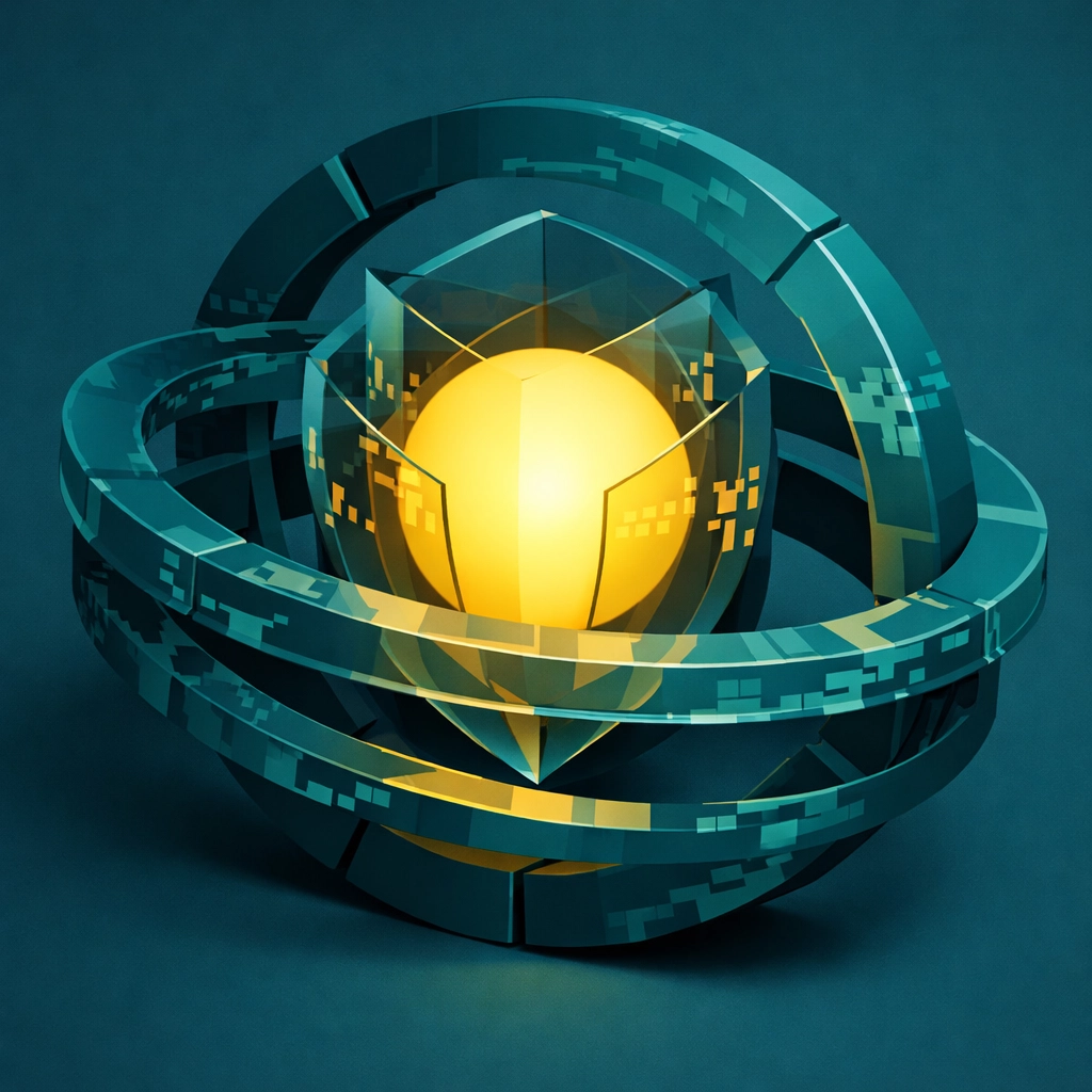 Protective digital shields around a data core, illustrating BigQuery governance, IAM roles, and privacy compliance.