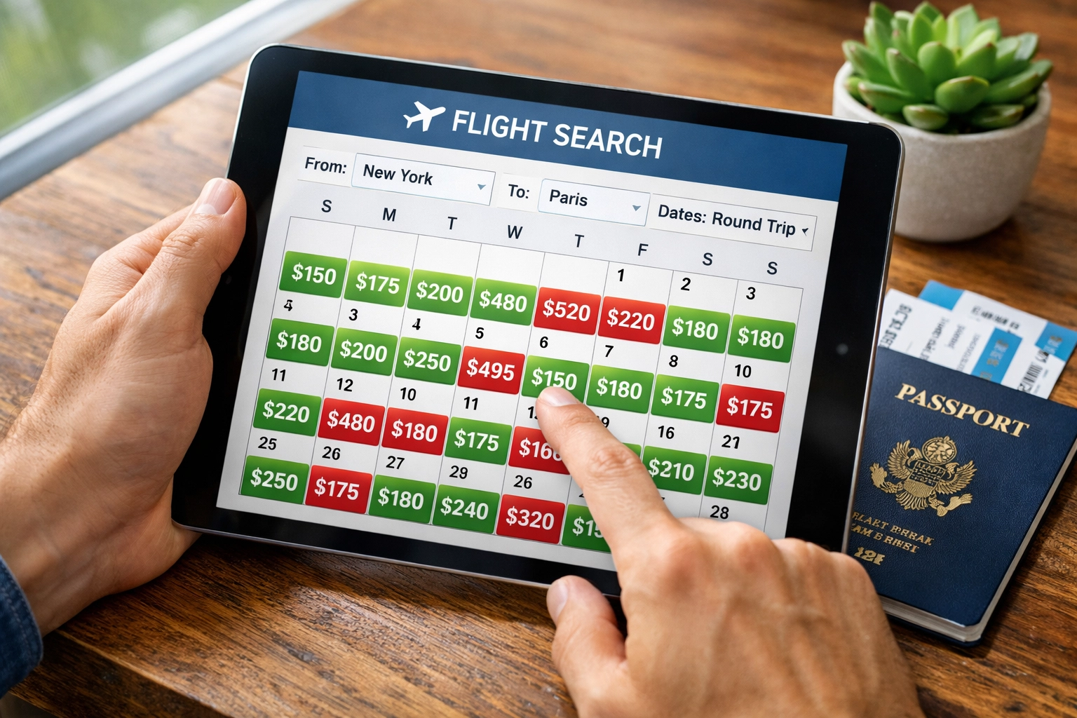 Flight booking calendar showing price variations for strategic travel planning