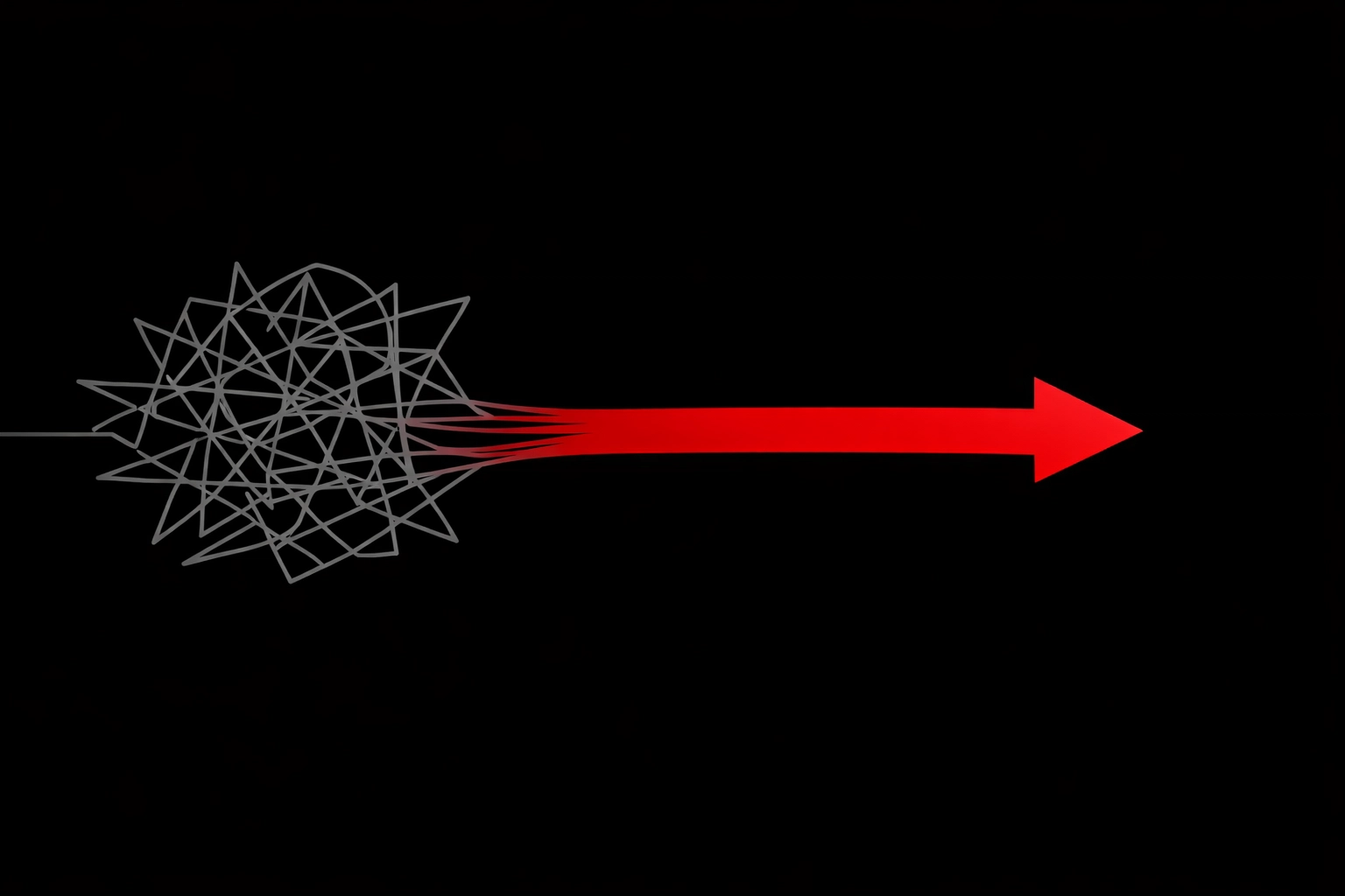 A red arrow emerging from a chaotic web to illustrate a clear and focused website user journey.