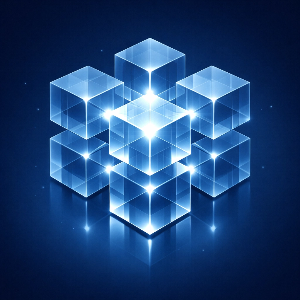 Geometric interlocking blocks illustrating a modular and perfectly organized custom software architecture.