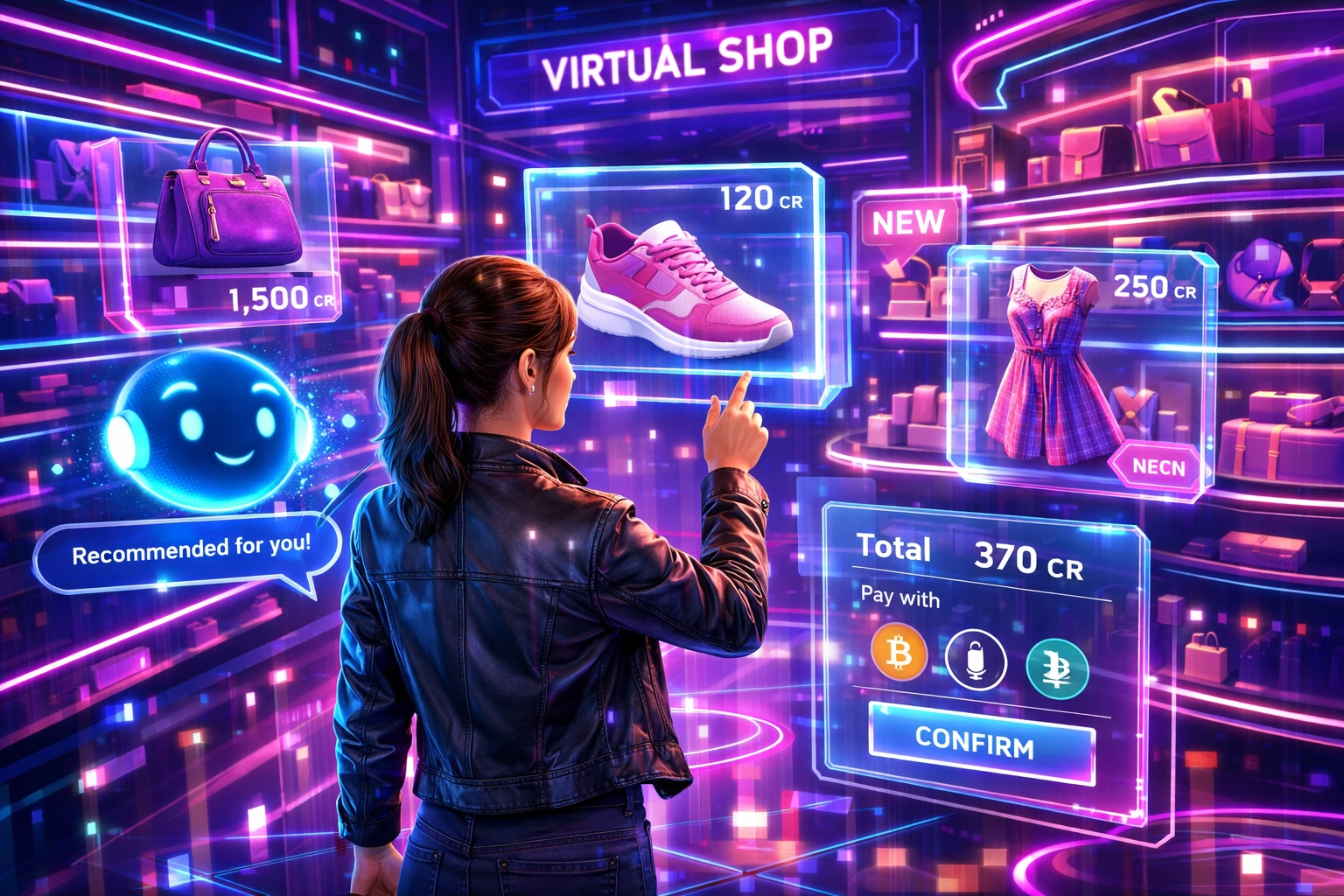 AI-powered metaverse shopping experience with crypto payment integration