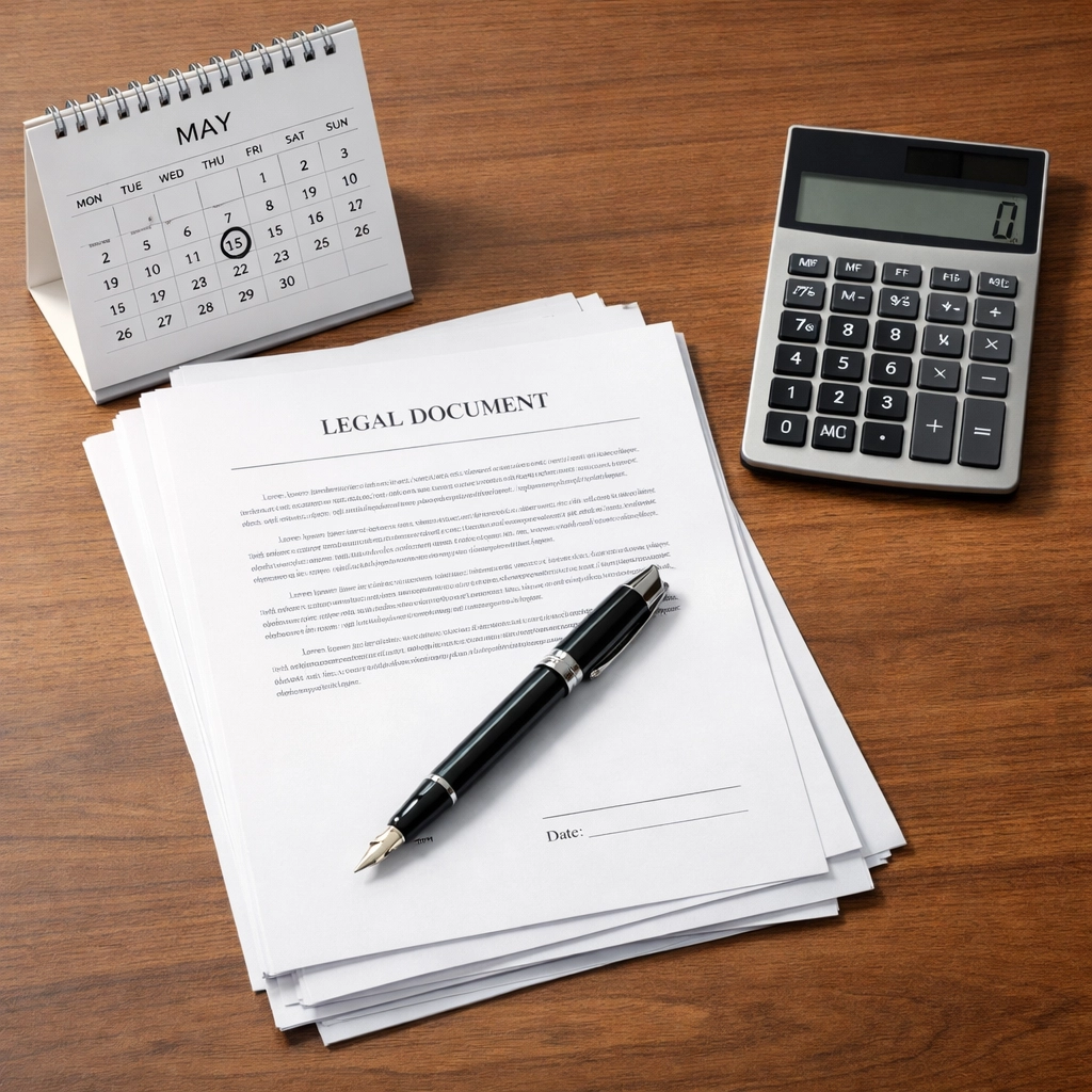 Legal documents and a calculator prepared for a child support modification Virginia court filing.