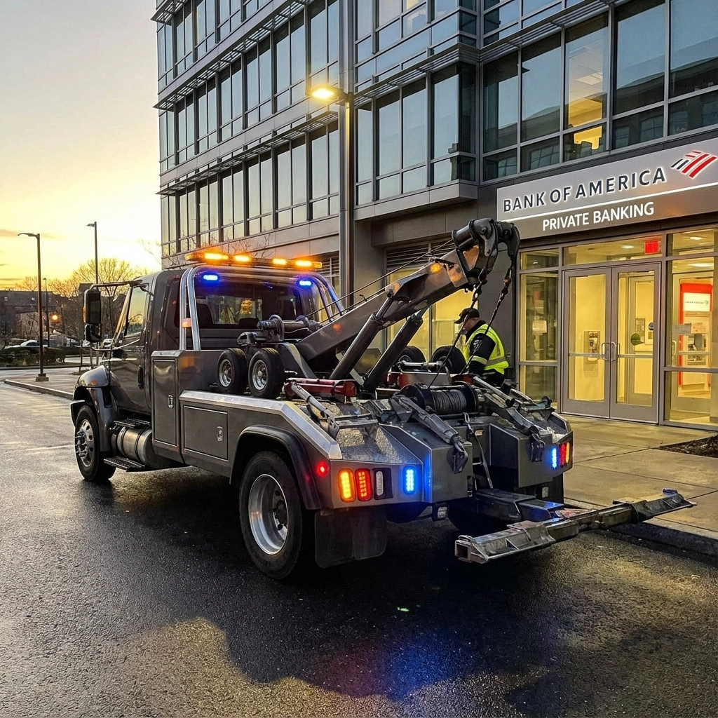 tow truck working the city
