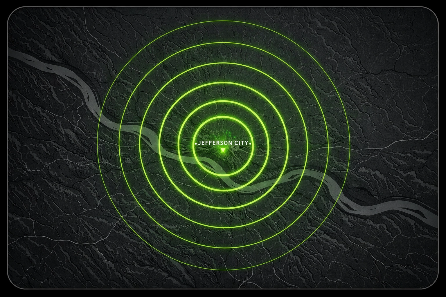 Map showing the 30-mile service radius for landscaping services around Jefferson City, MO.