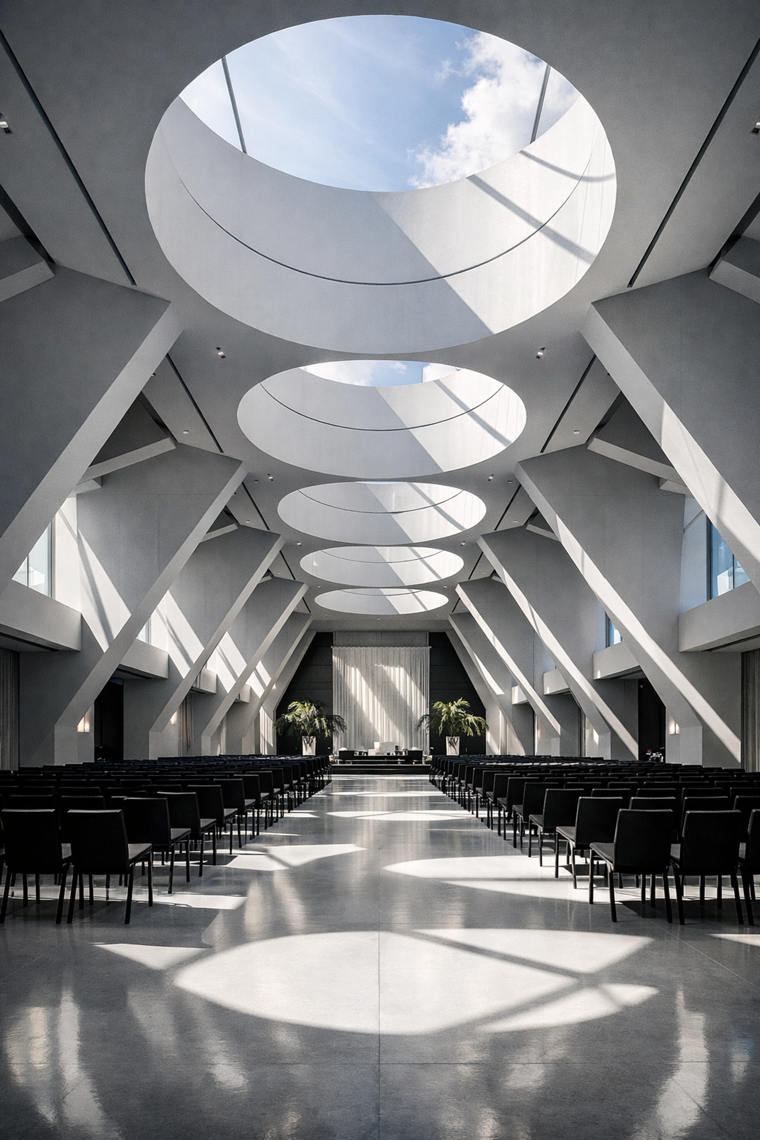 Fine art photography miami of a modern architectural event venue with cinematic lighting.