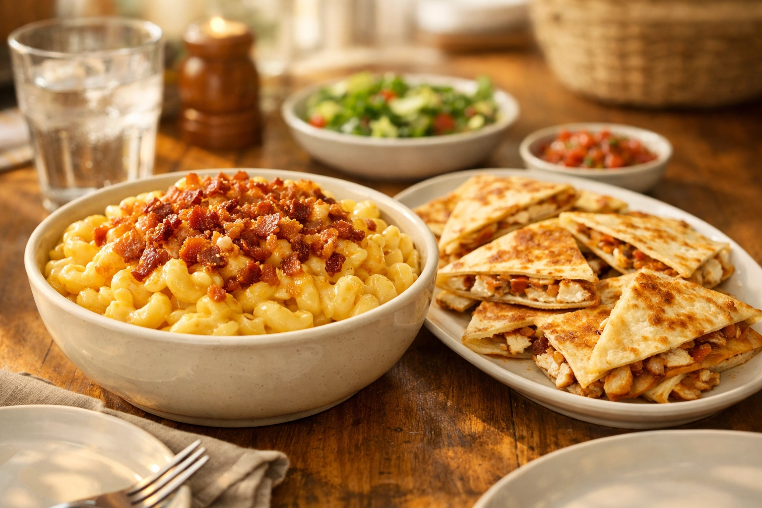 Creamy 5-ingredient macaroni and cheese topped with crispy bacon for an easy weeknight dinner.