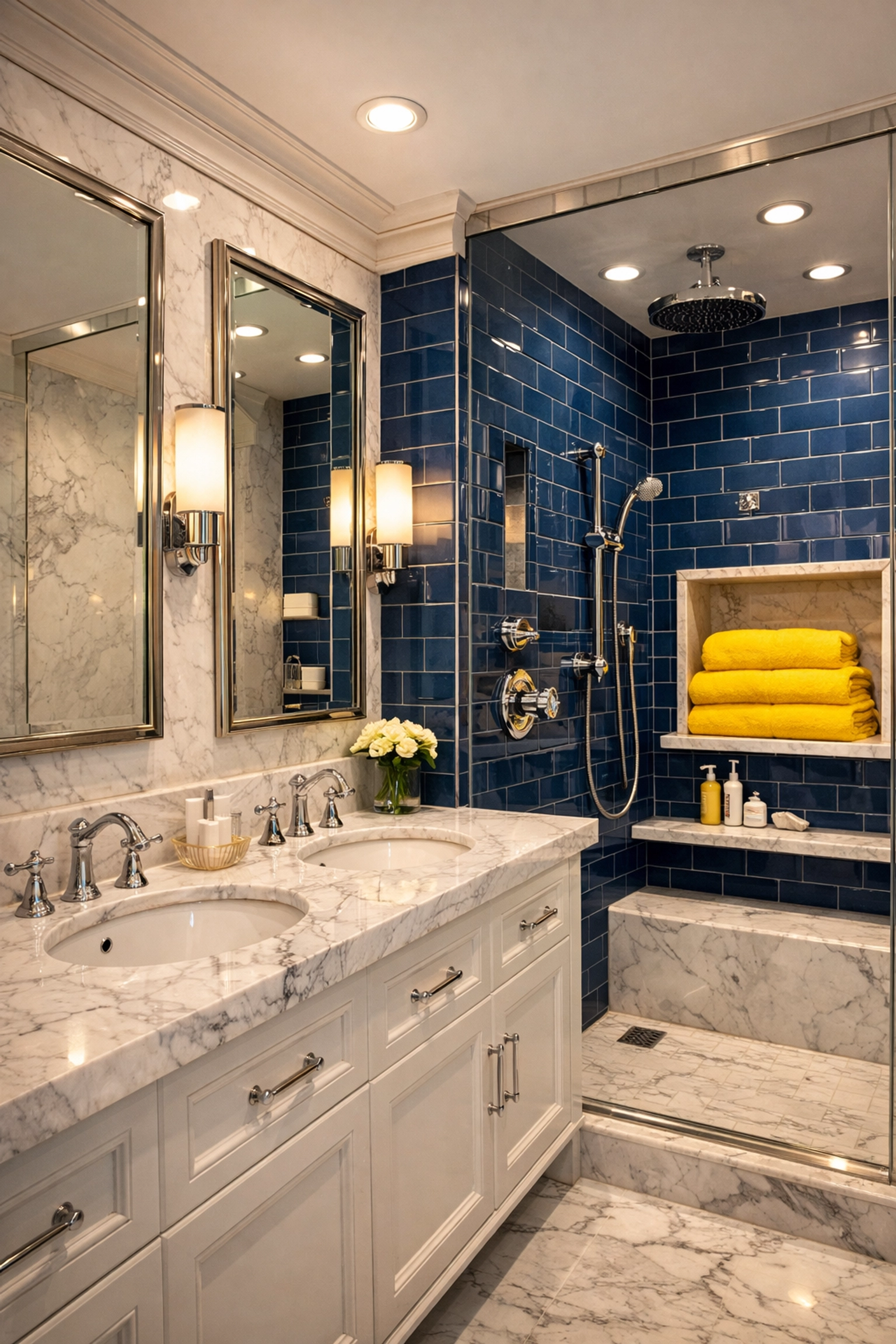 Pristine marble bathroom surfaces demonstrating professional care during deep cleaning in Marlborough MA.