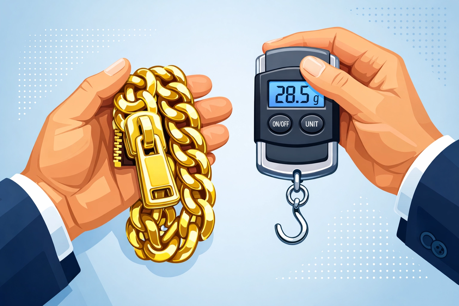 Close-up of designer bag authentication through hardware weight and quality inspection.