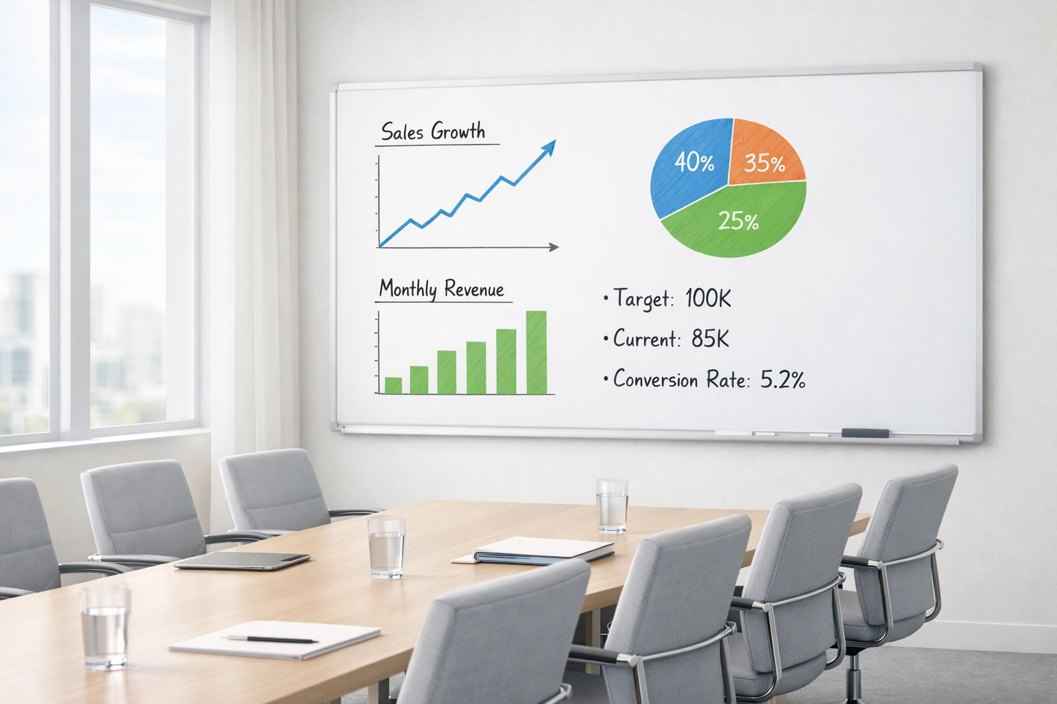 Tax season metrics and performance tracking displayed on whiteboard in ERO office