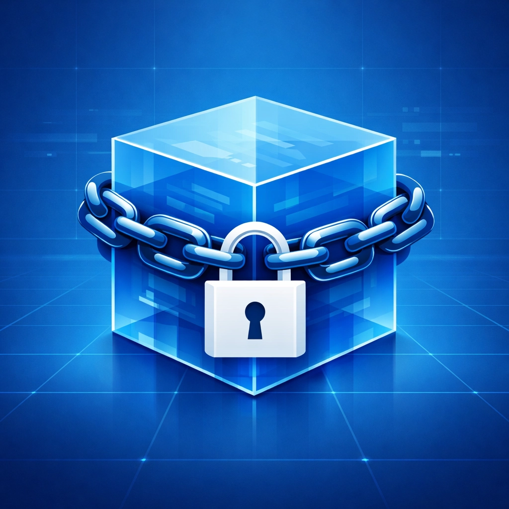 Locked digital data block representing immutable backups for ransomware protection.