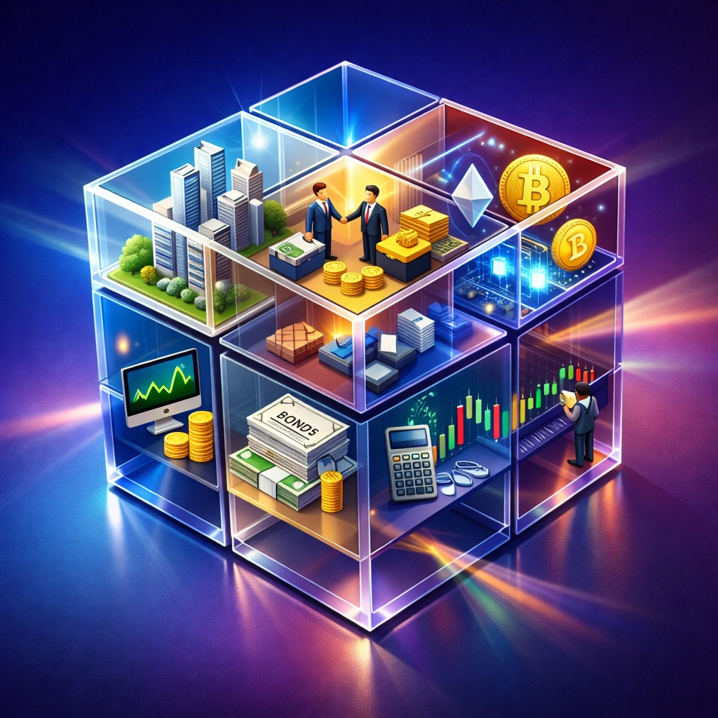 Alternative investment portfolio segments including real estate, private equity, and crypto assets