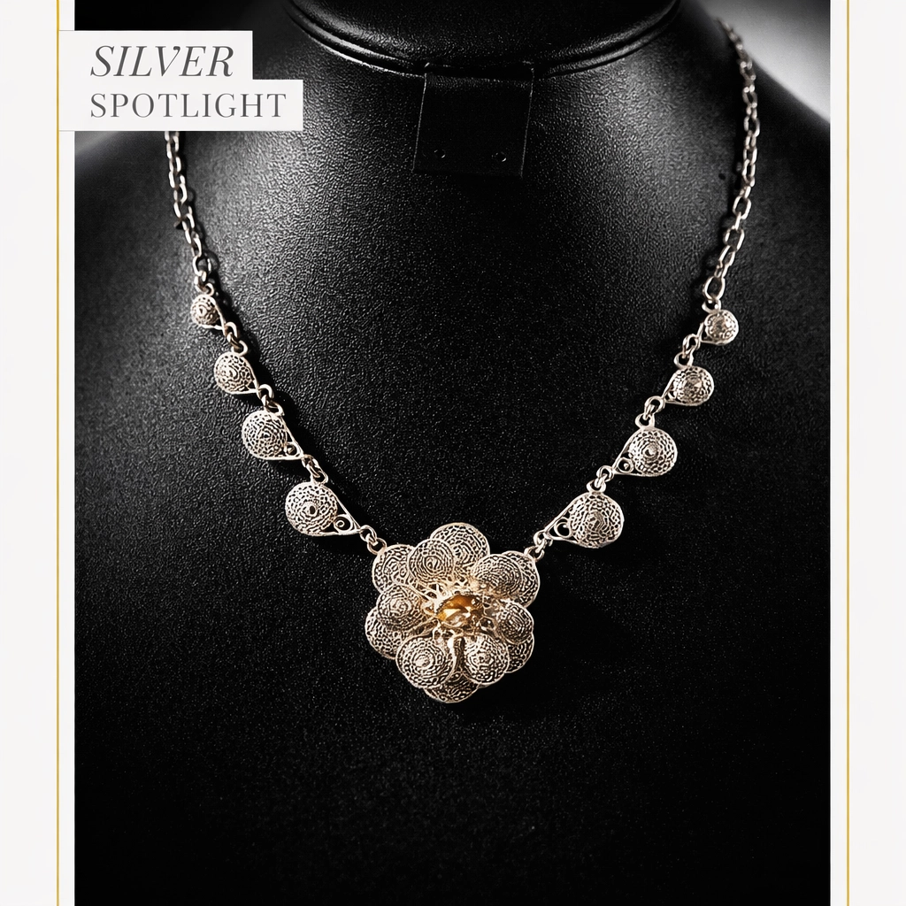 Vintage Sterling Silver Filigree Necklace from Mexico.