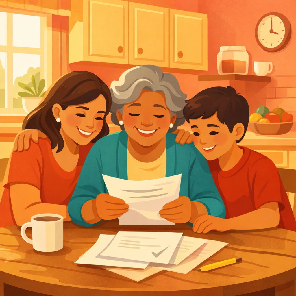 Georgia family reviewing Medicaid renewal application together at home