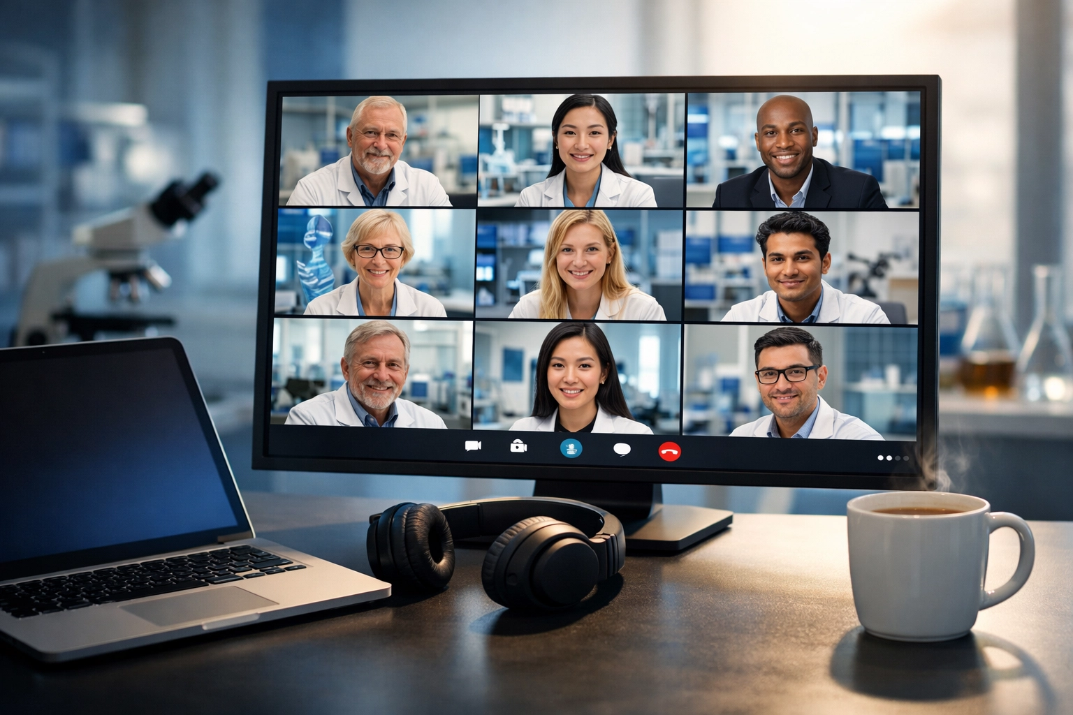 Virtual meeting between biotech team and CRO partners discussing project communication protocols