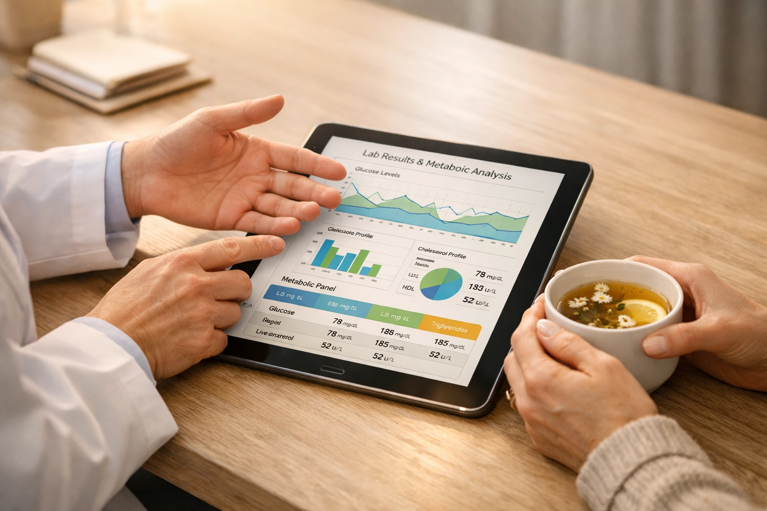 Medical weight loss consultation with provider reviewing personalized treatment plan and lab results