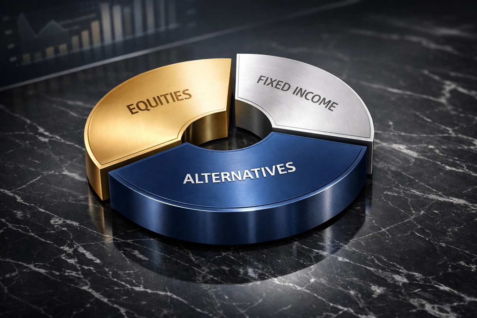Visual representation of the 40/30/30 diversified portfolio model with equities, fixed income, and alternatives