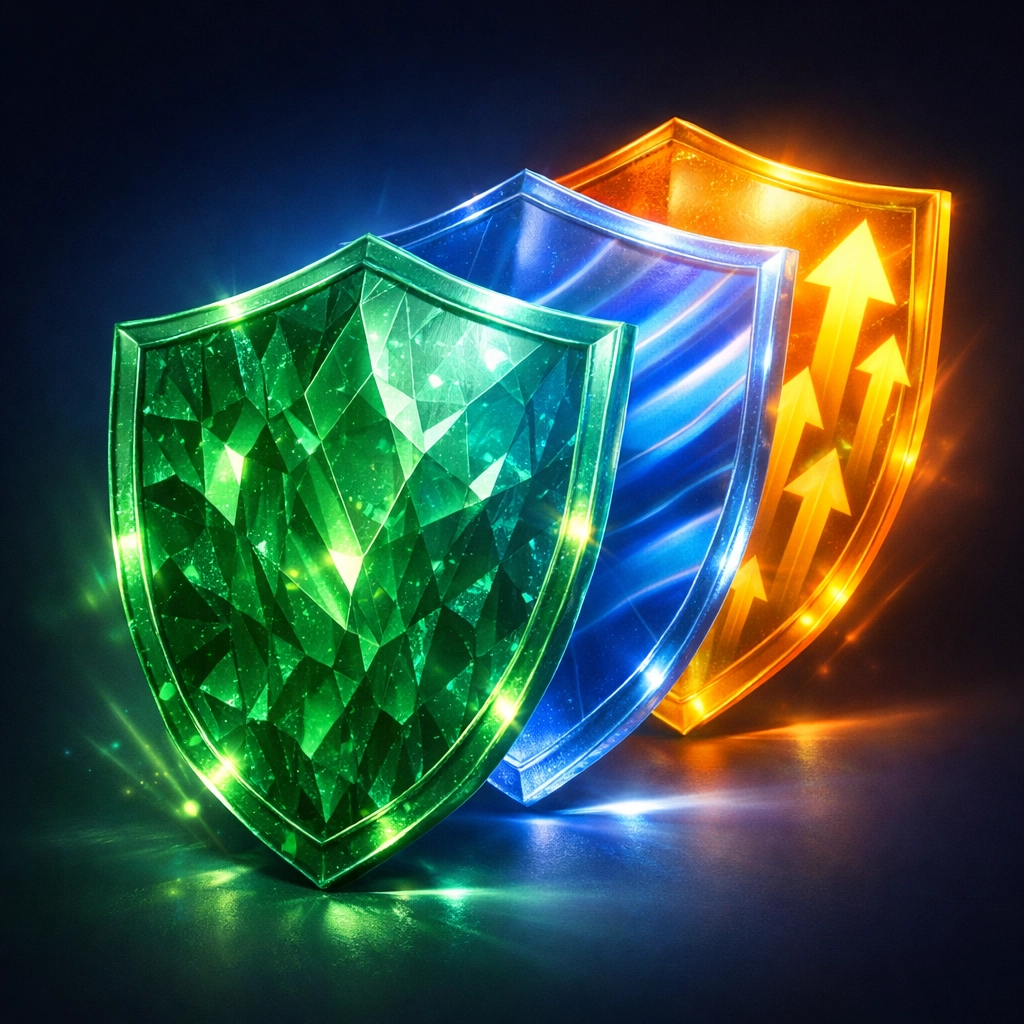 Three protective layers representing downside protection, uncorrelated returns, and upside capture strategies