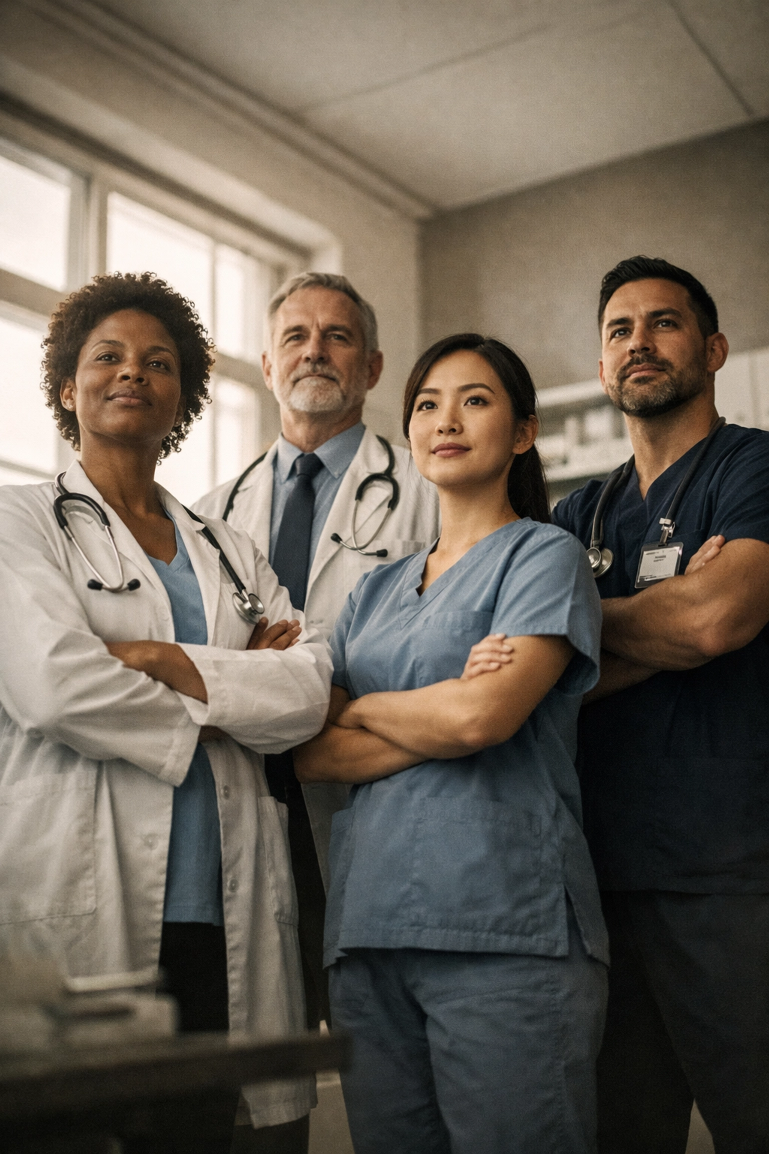 Confident healthcare team in medical practice office representing results-driven hiring approach