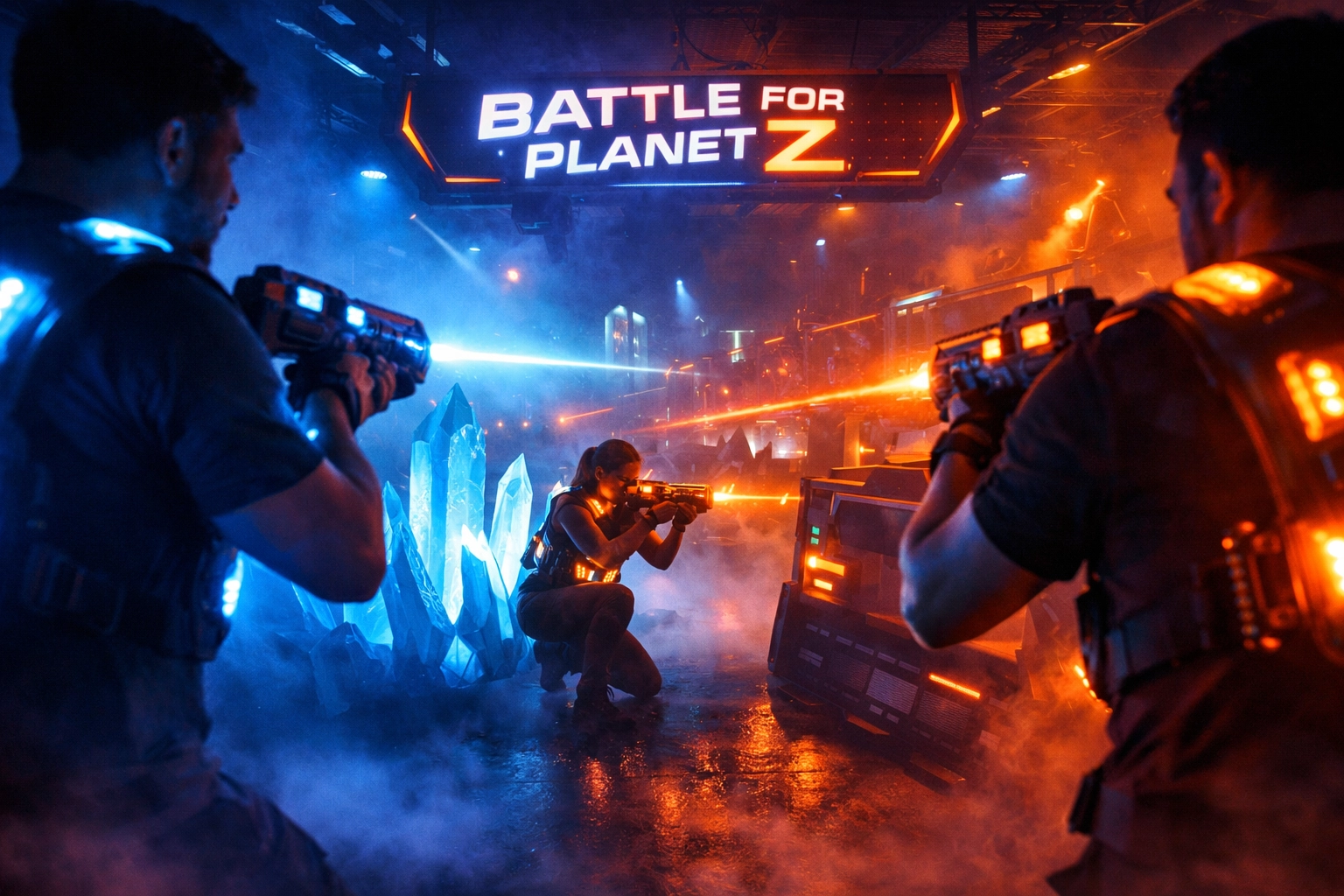 Futuristic glow-in-the-dark Battle for Planet Z laser tag arena on Navigator of the Seas.
