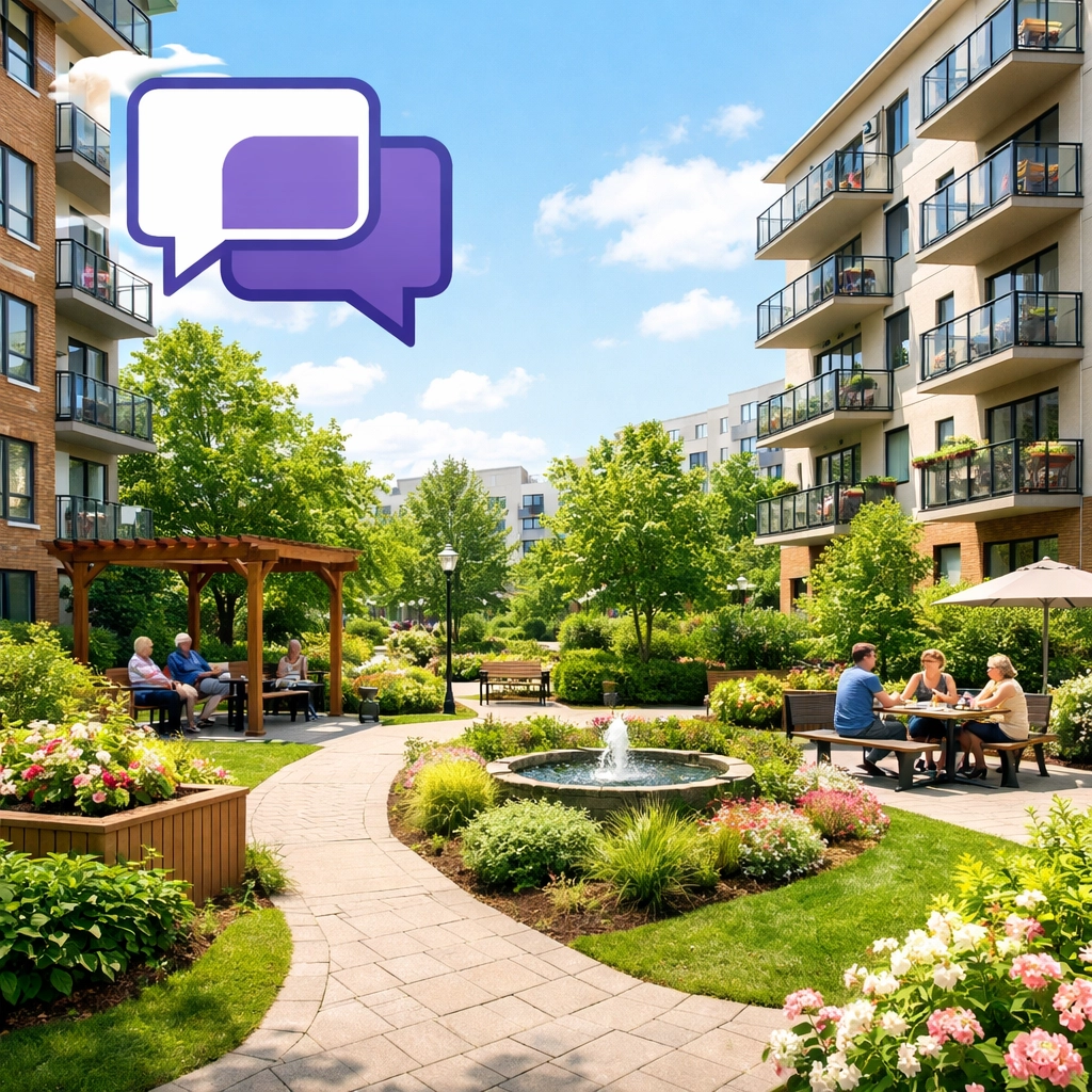 Essex courtyard showing clear communication, a key part of residential block management transition for residents.