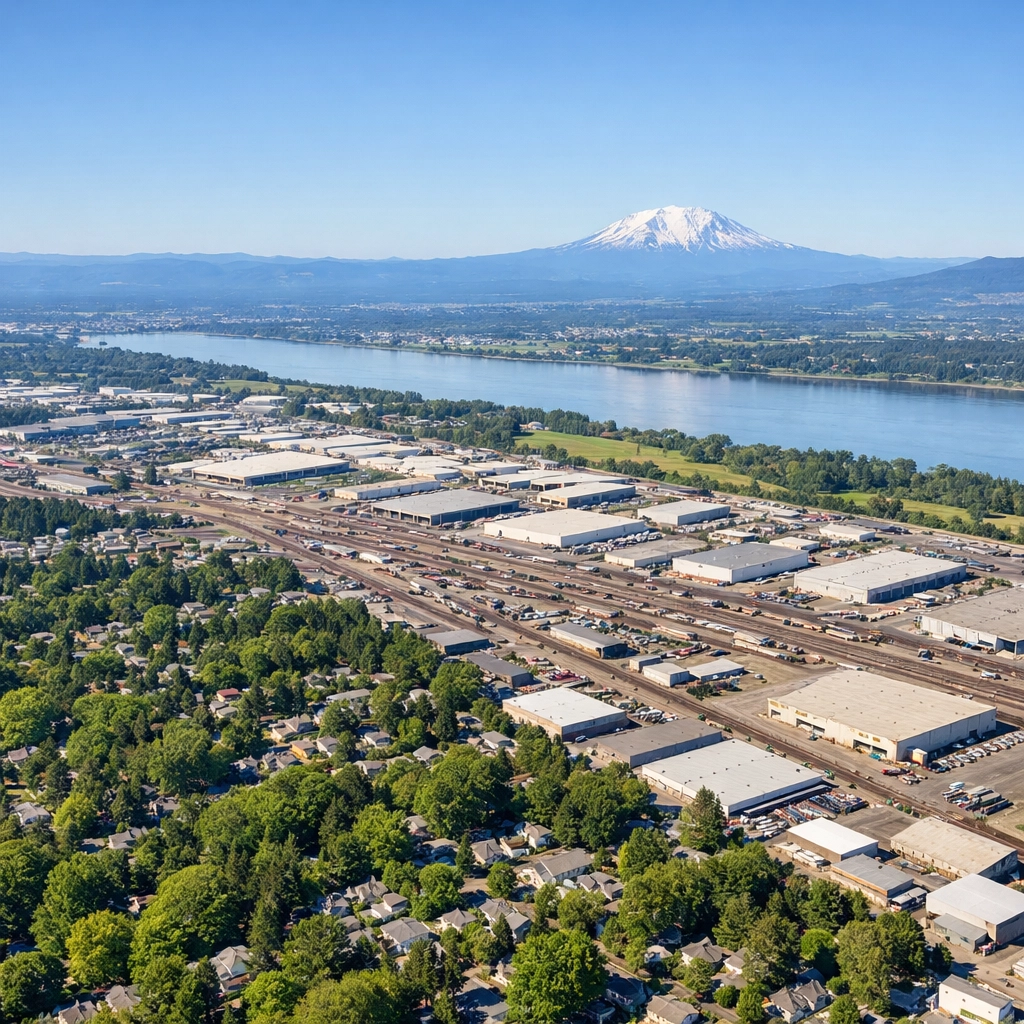 Columbia Corridor industrial landscape viewed from Northeast Portland