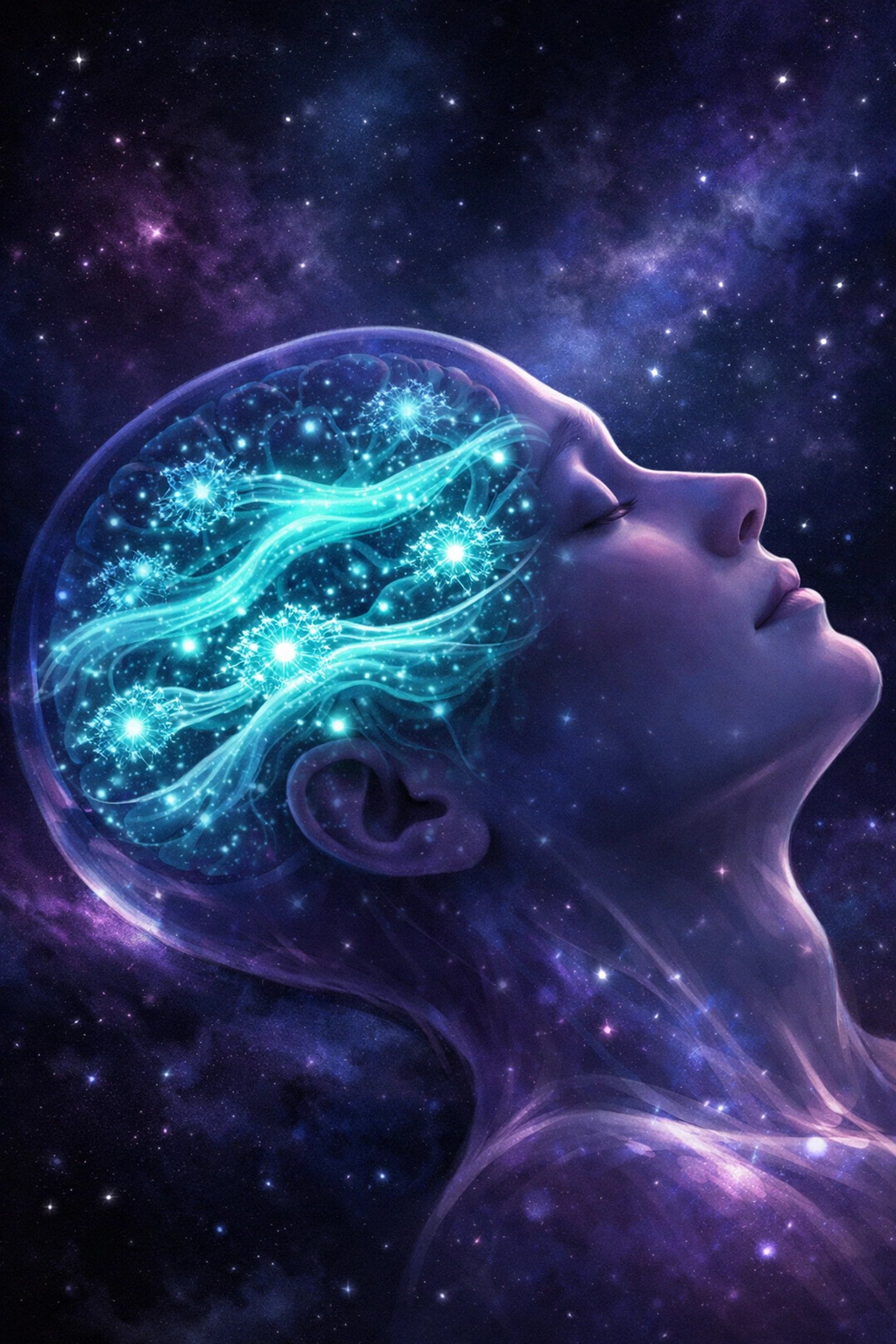 Illustration of the glymphatic system flushing toxins from the brain during deep sleep.