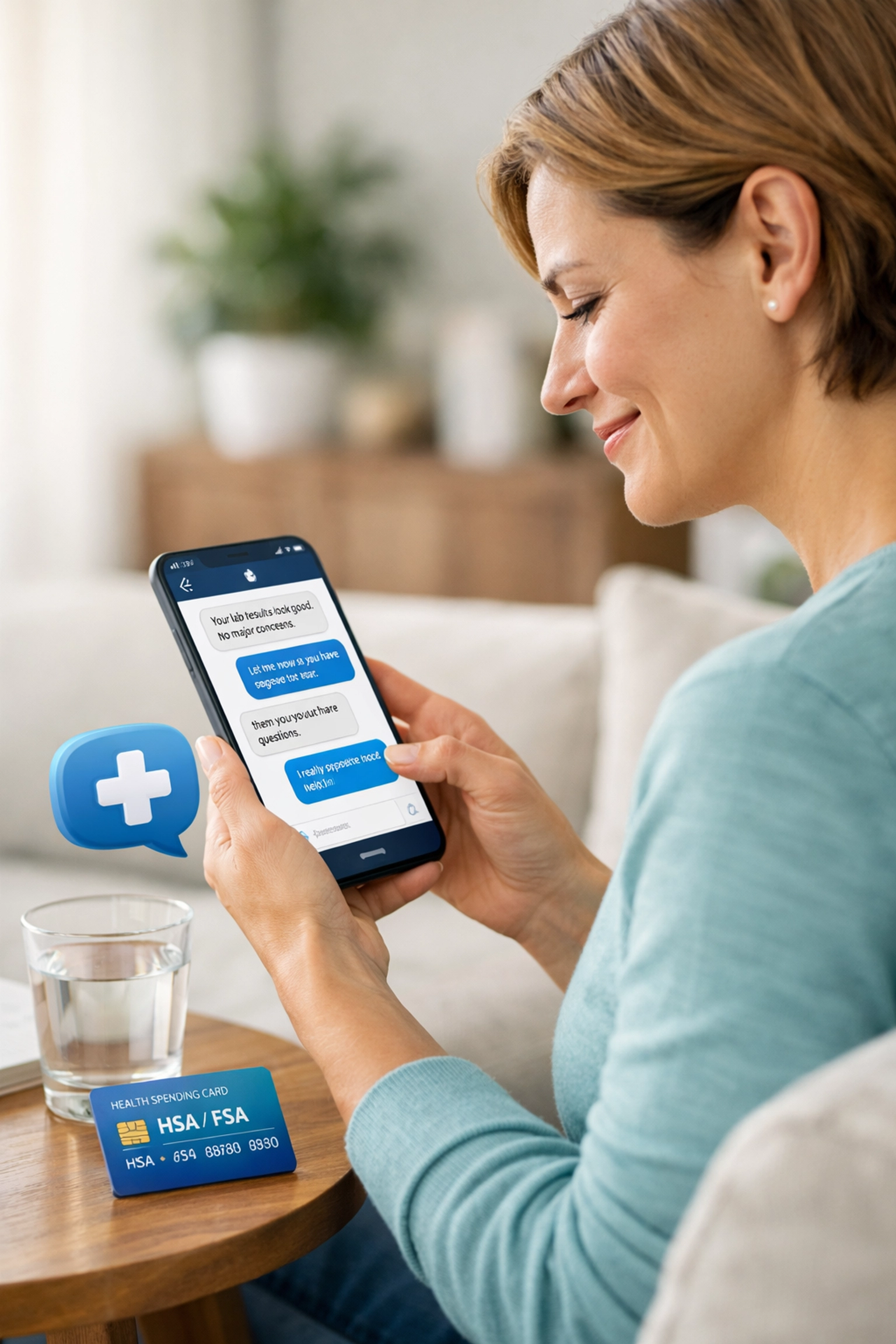 Secure online weight loss consultation on a smartphone with an HSA/FSA card for affordable medical care.