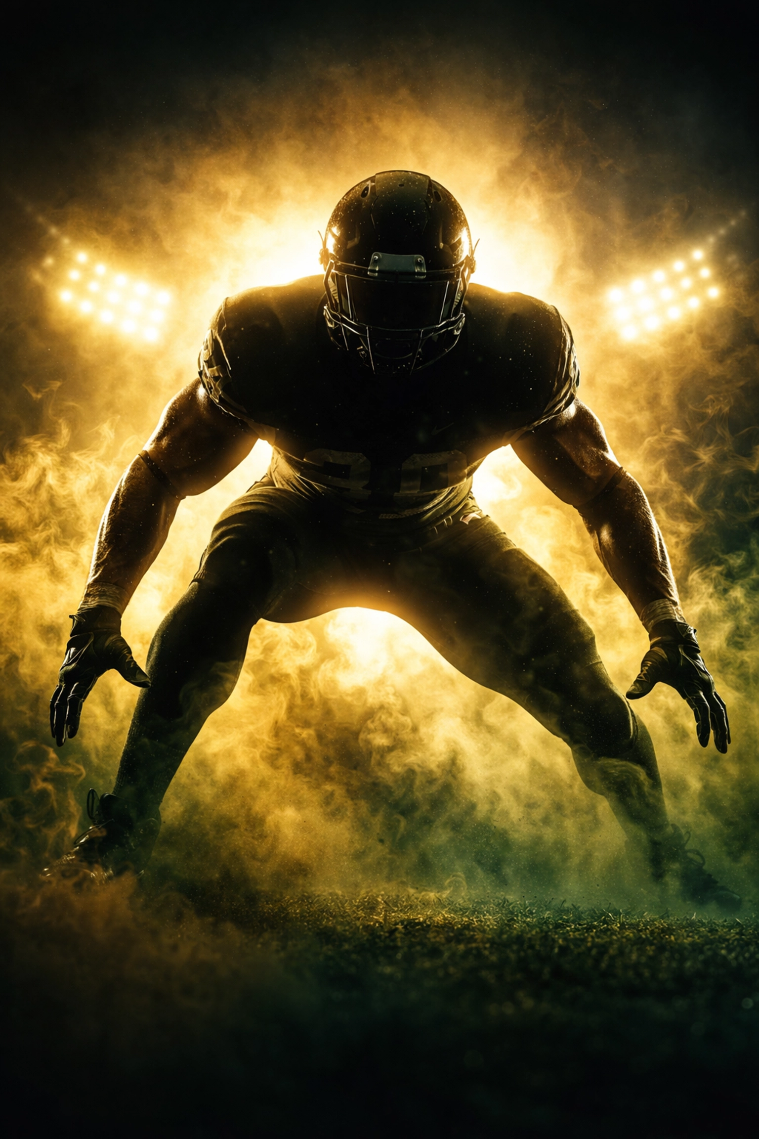 EDGE rusher silhouette in explosive pass-rush stance representing Kamauryn Morgan's high-ceiling NIL potential