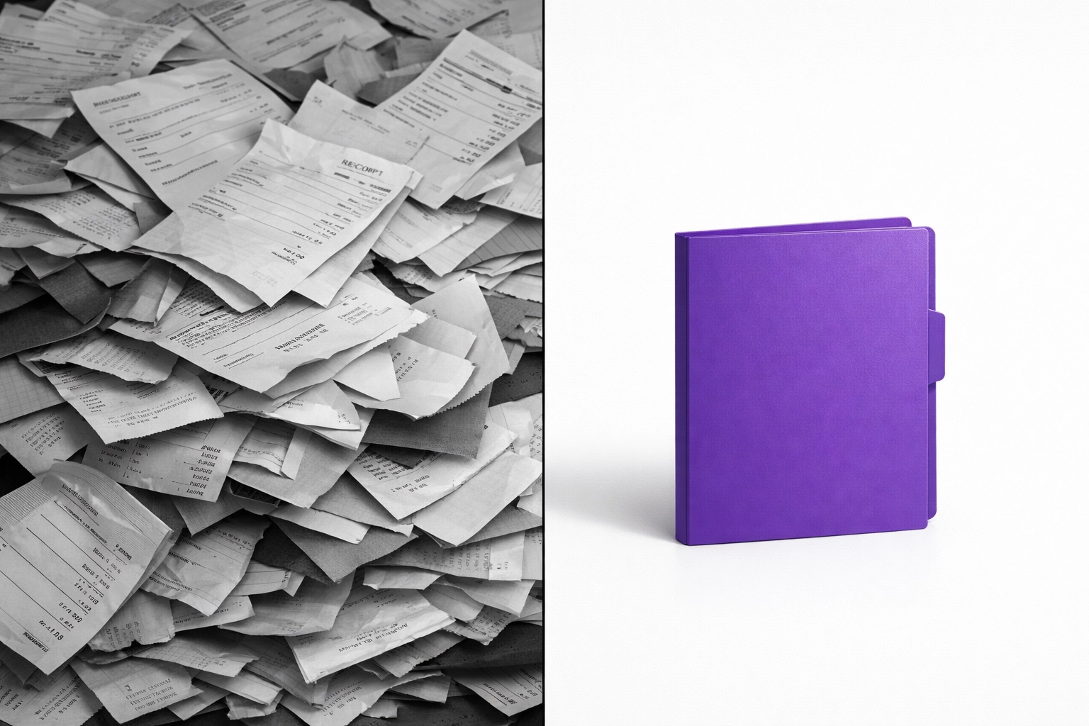 Before and after comparison of messy financial records transformed through professional bookkeeping cleanup