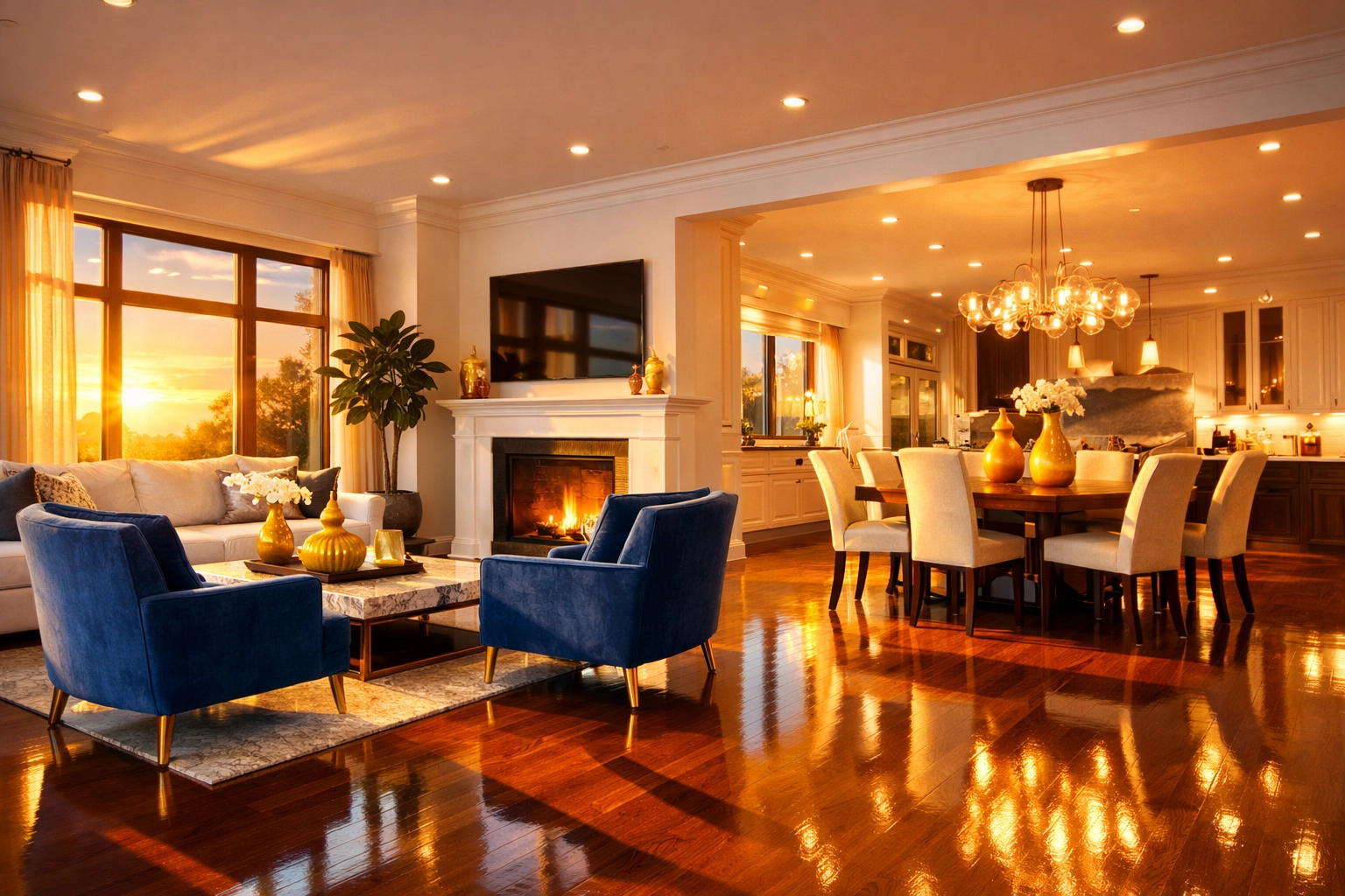 A serene and sparkling luxury living area in Massachusetts after expert house cleaning Lowell MA.