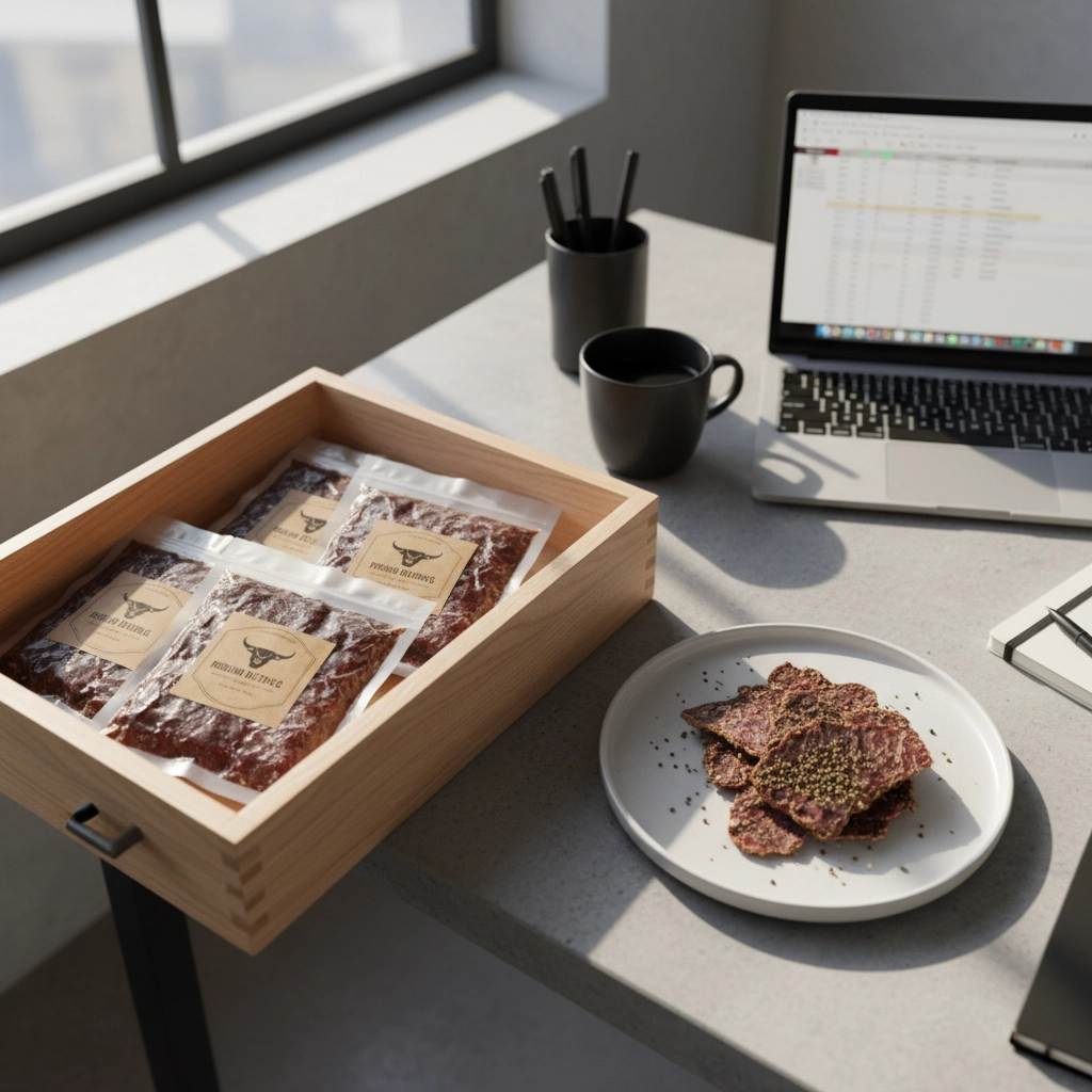 Desk friendly biltong, high protein snacks for office, healthy meat snacks