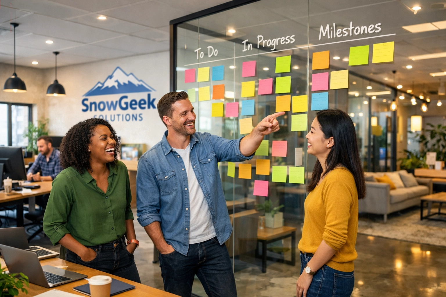 Collaborative IT team streamlining ServiceNow ITOM workflows to improve platform ROI.